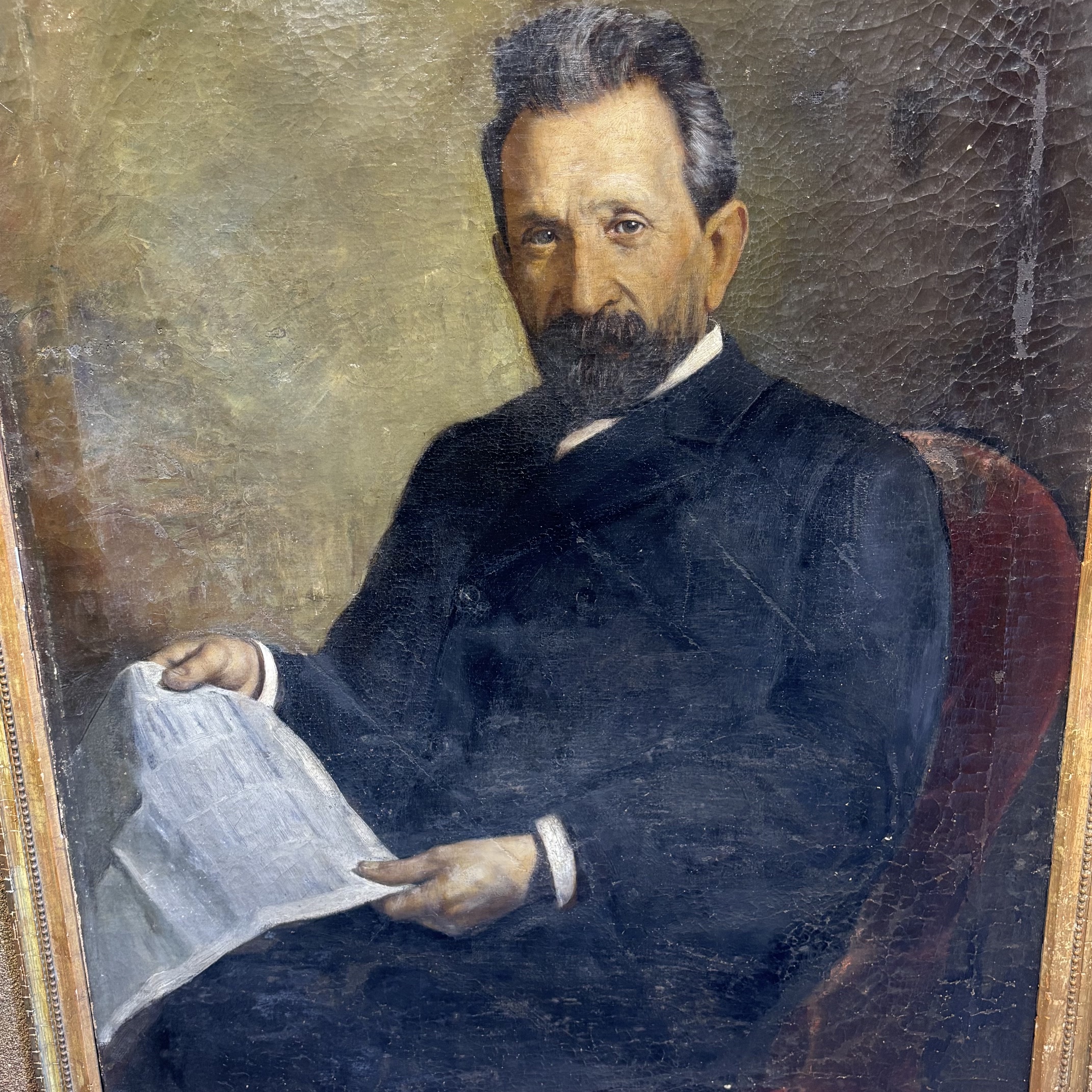 Antico dipinto olio di nobile, autore Giacomo Calegari Bergamo 1899 pittore verista . Mis 130x 105
