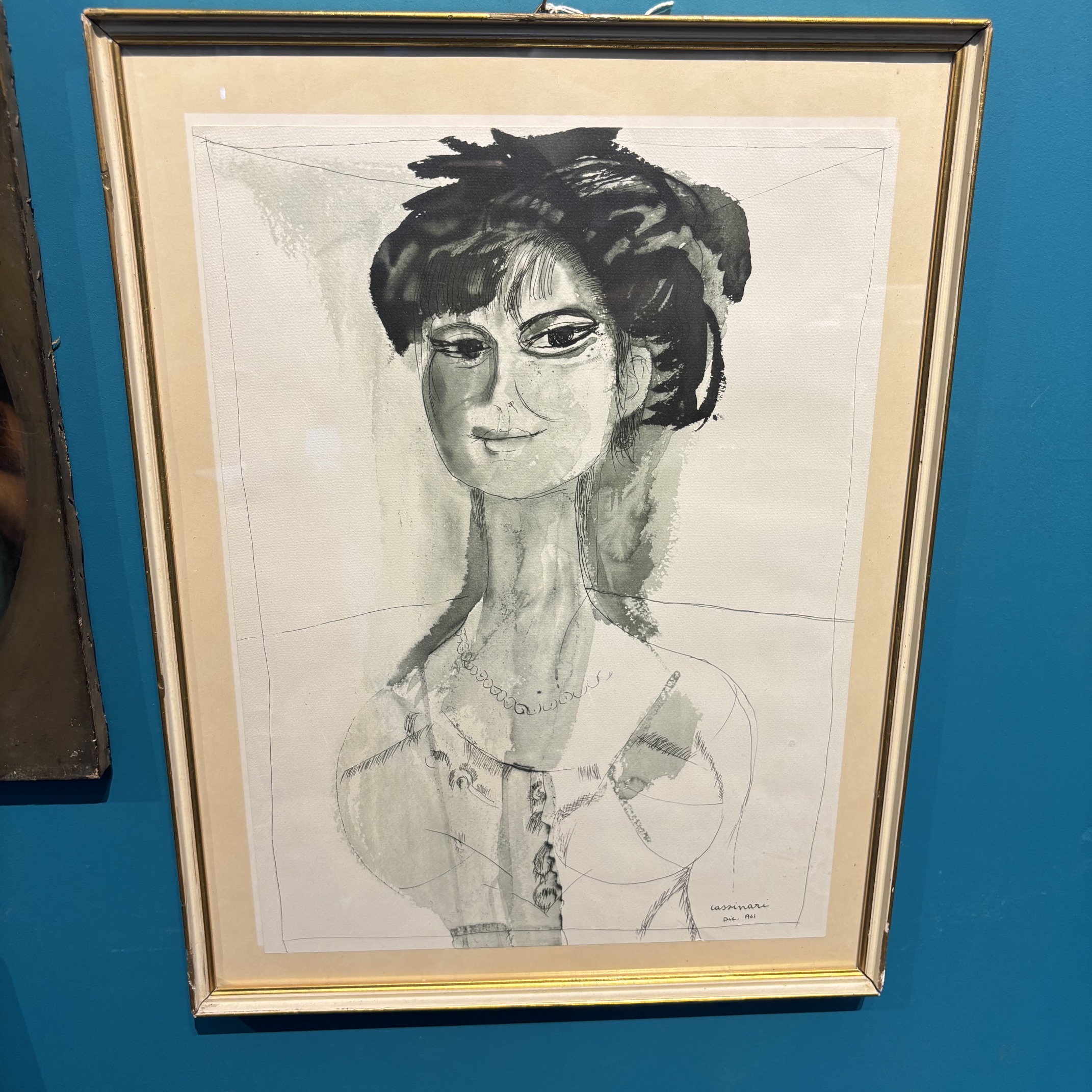 Dipinto Acquarello Bruno Cassinari “ Volto di donna “ 1961. Mis 47 x cm 37 - immagine 2
