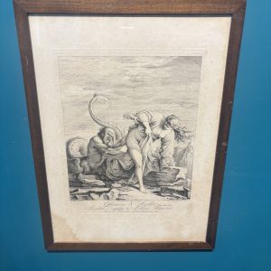 Antica incisione raffigurante il mito di Glauco e Scillaincisore inglese Hamlet Winstanley nel 1728. Firmata e datata mis 43 x cm 37.