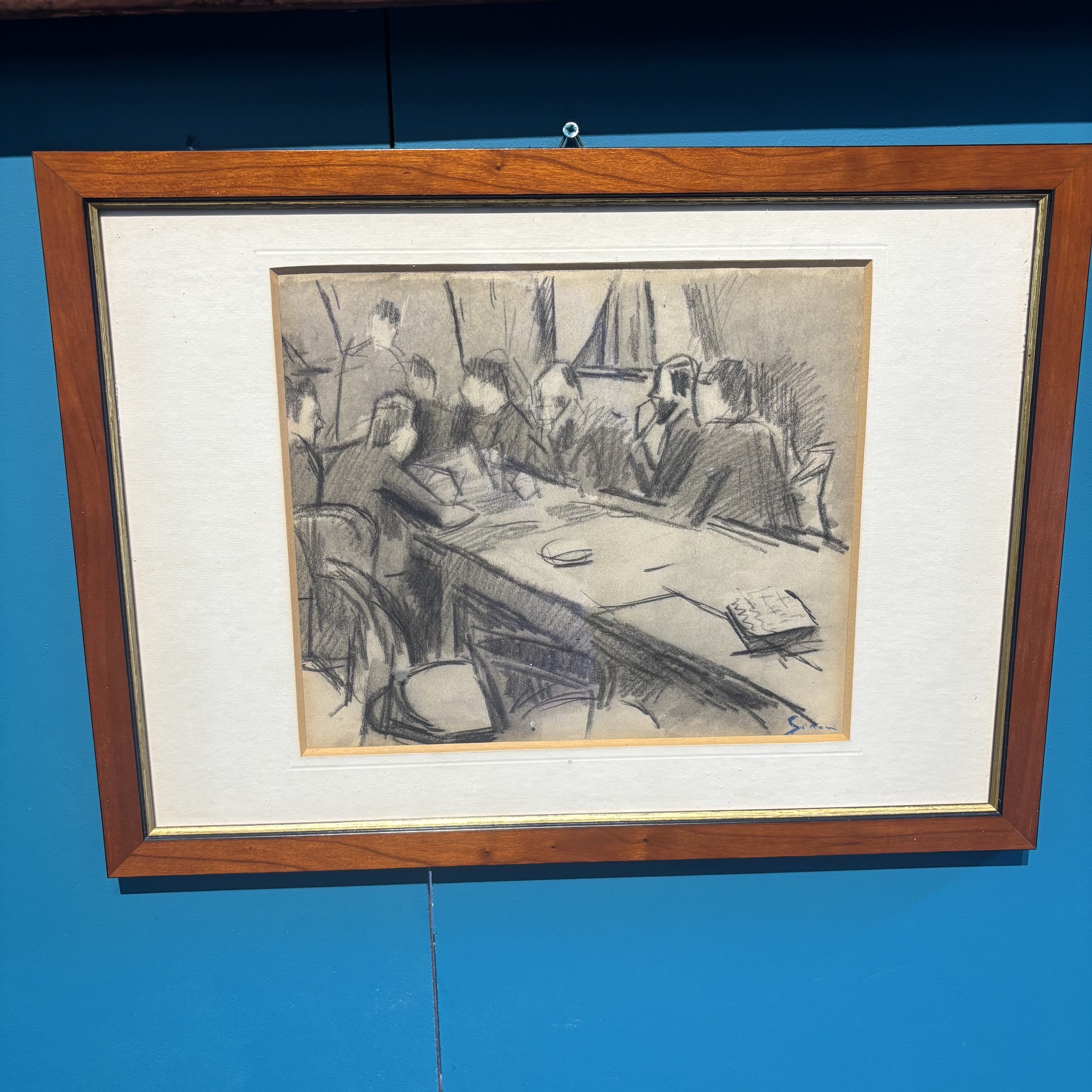 Mario Sironi .” La riunione “. Grafite e acquerello su Carta . cm 28 x cm 24