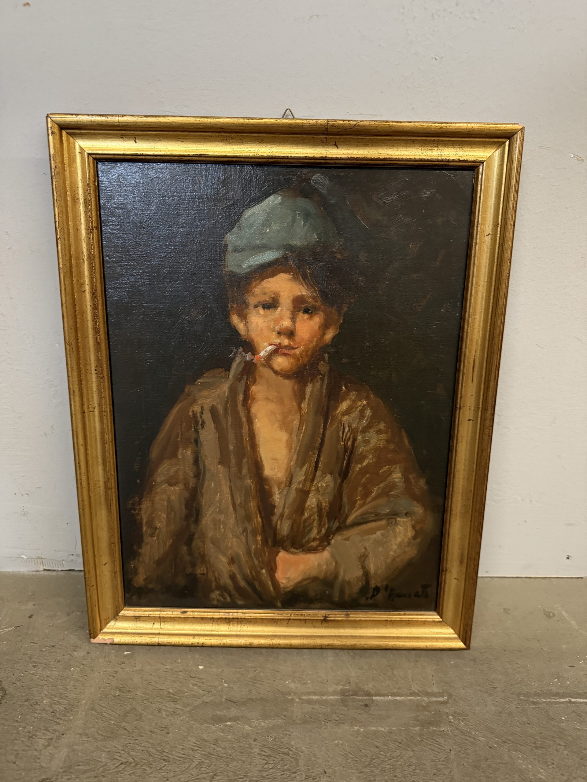 Antico dipinto olio su tela Scugnizzo Napoletano, '900, firmato 40x30cm