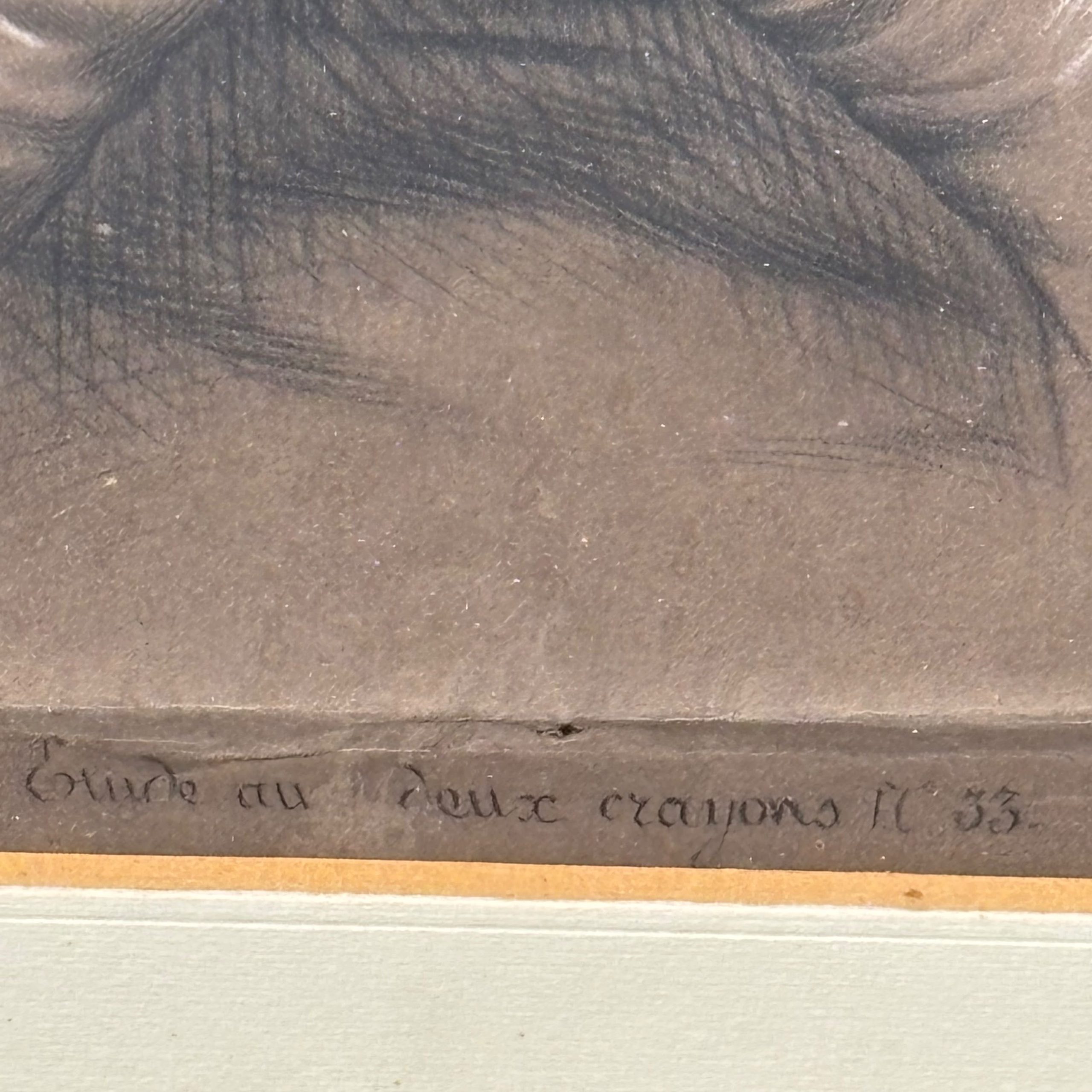 Antico disegno francese con eremita o santo XIX sec, 39x29cm - immagine 2