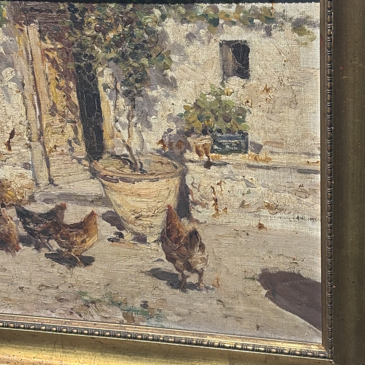 Antico dipinto olio su tela scena popolare di corte primi 900 mis 40 x cm 30 . Giuseppe Giardiello Napoli 1887 -1920. - immagine 4