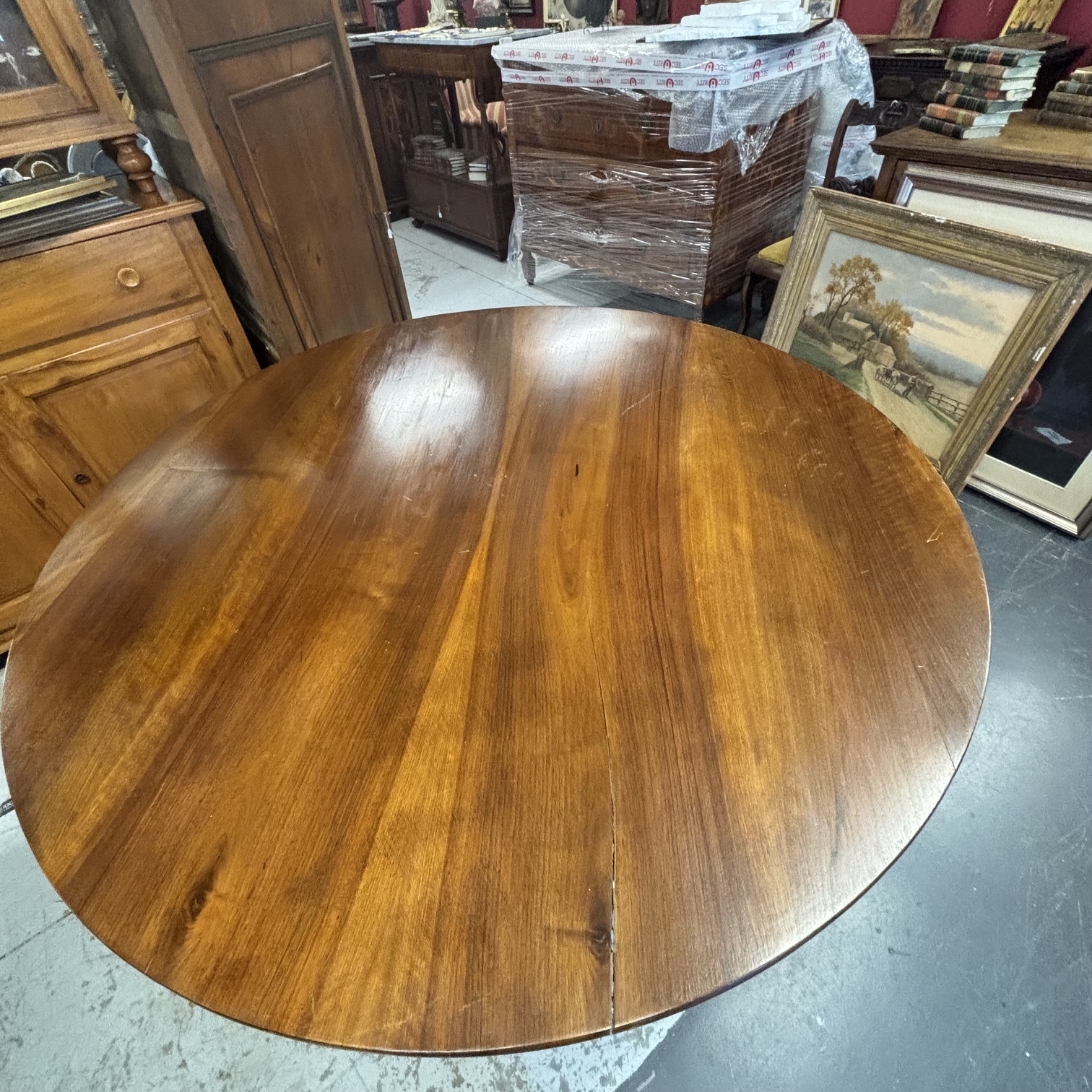 Antico tavolo a vela Luigi Filippo rotondo XIX sec noce. Mis cm 134 h80 piano spesso 2 cm - immagine 3