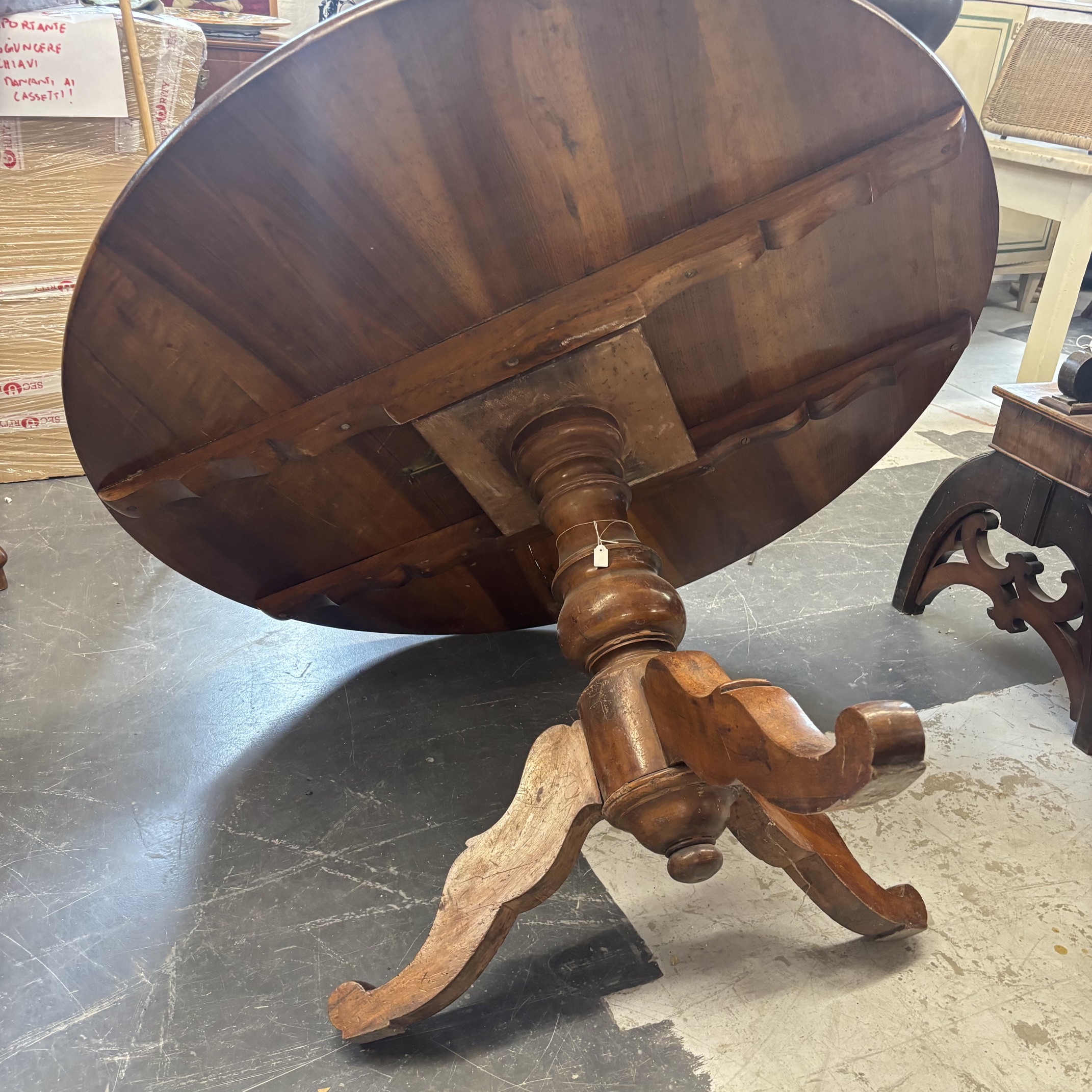 Antico tavolo a vela Luigi Filippo rotondo XIX sec noce. Mis cm 134 h80 piano spesso 2 cm - immagine 5