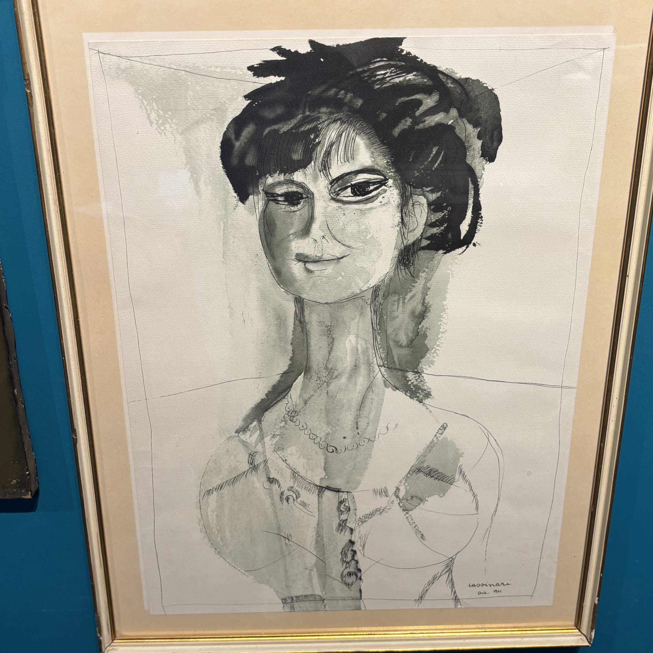 Dipinto Acquarello Bruno Cassinari “ Volto di donna “ 1961. Mis 47 x cm 37 - immagine 6