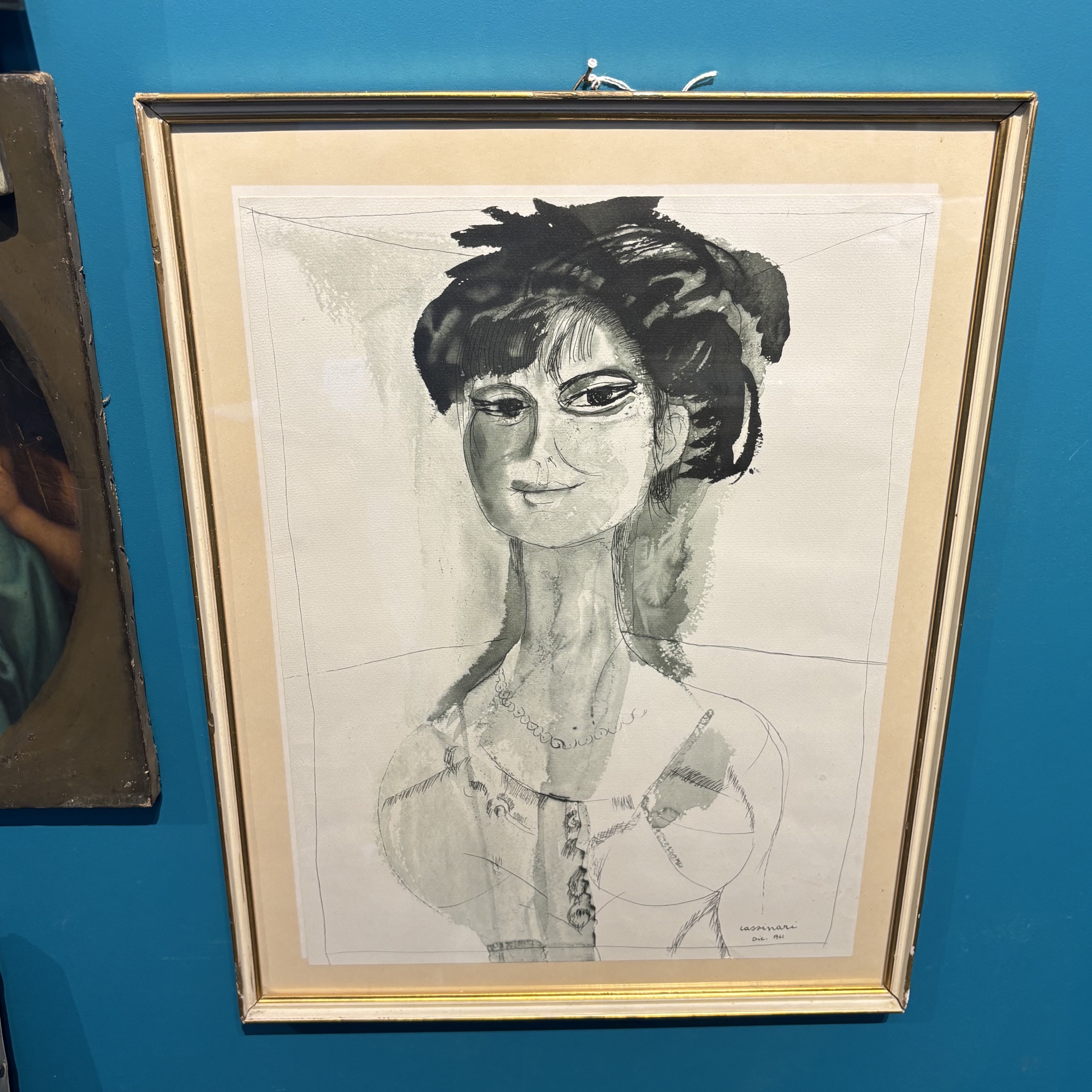 Dipinto Acquarello Bruno Cassinari “ Volto di donna “ 1961. Mis 47 x cm 37 - immagine 7