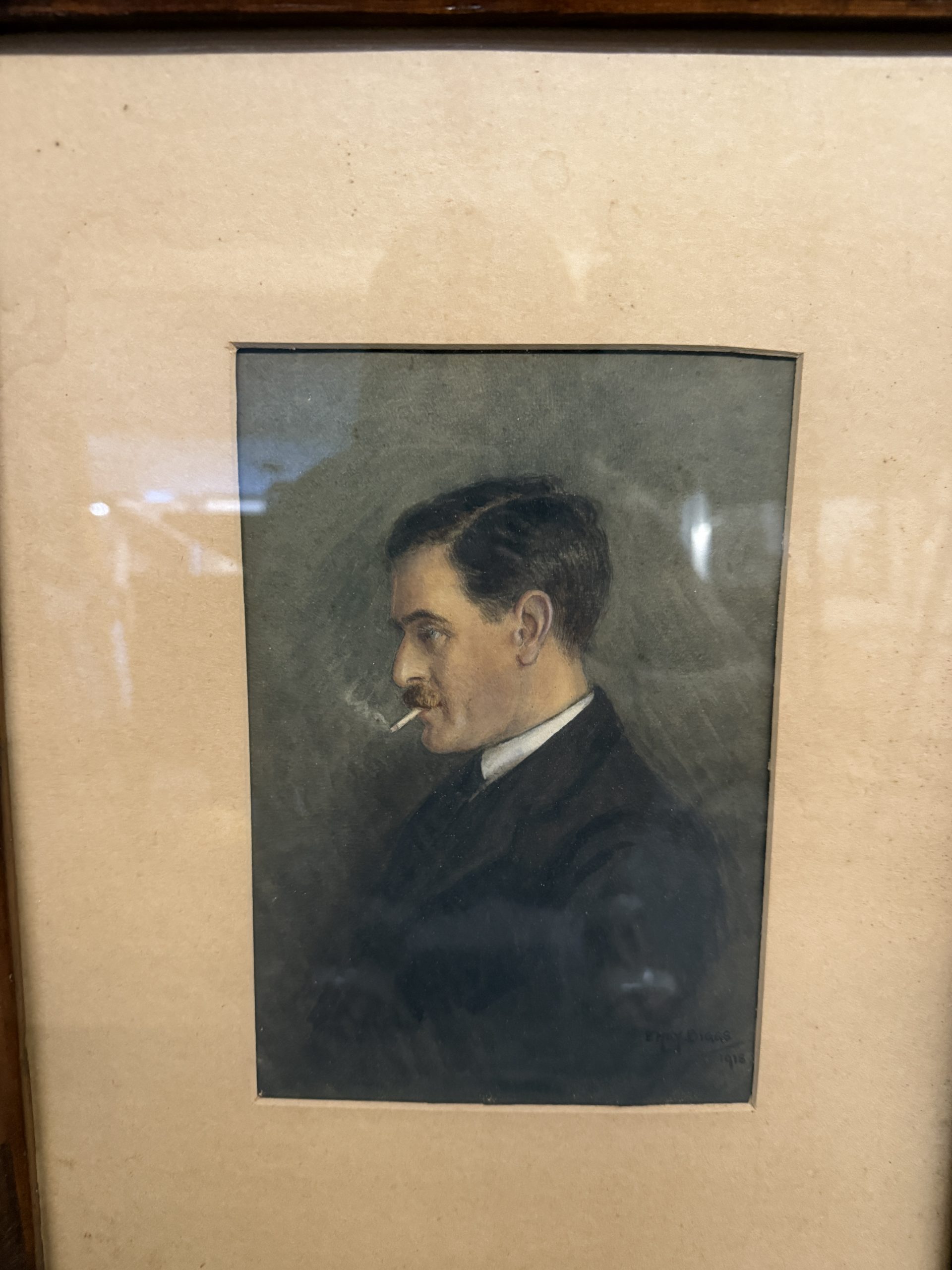 Antico acquarello Biggs 1918 raffigurante personaggio, 25x16cm - immagine 9