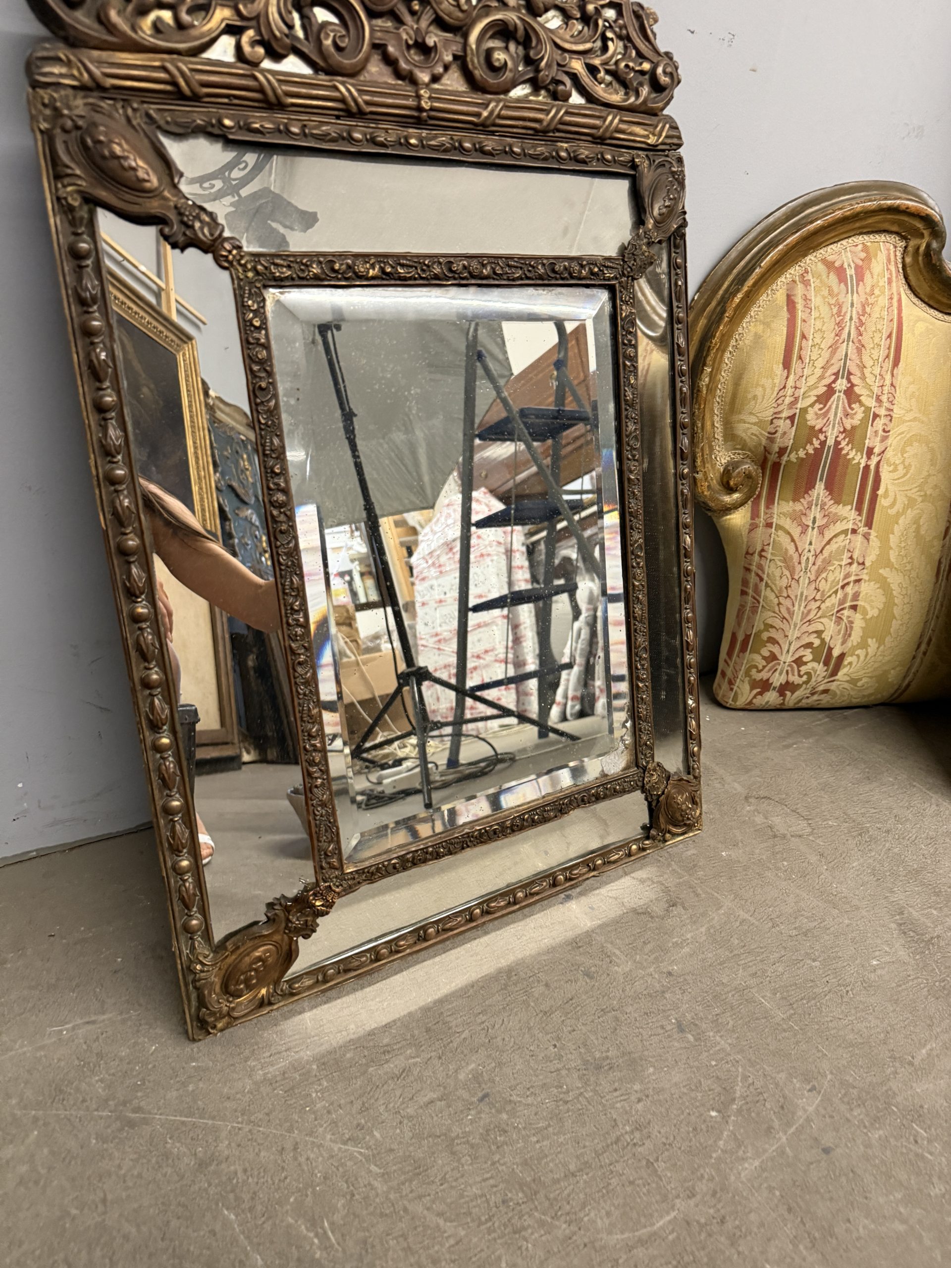 Antica specchiera ottone Francia Luigi XVI, XIX sec, 93x53cm - immagine 5