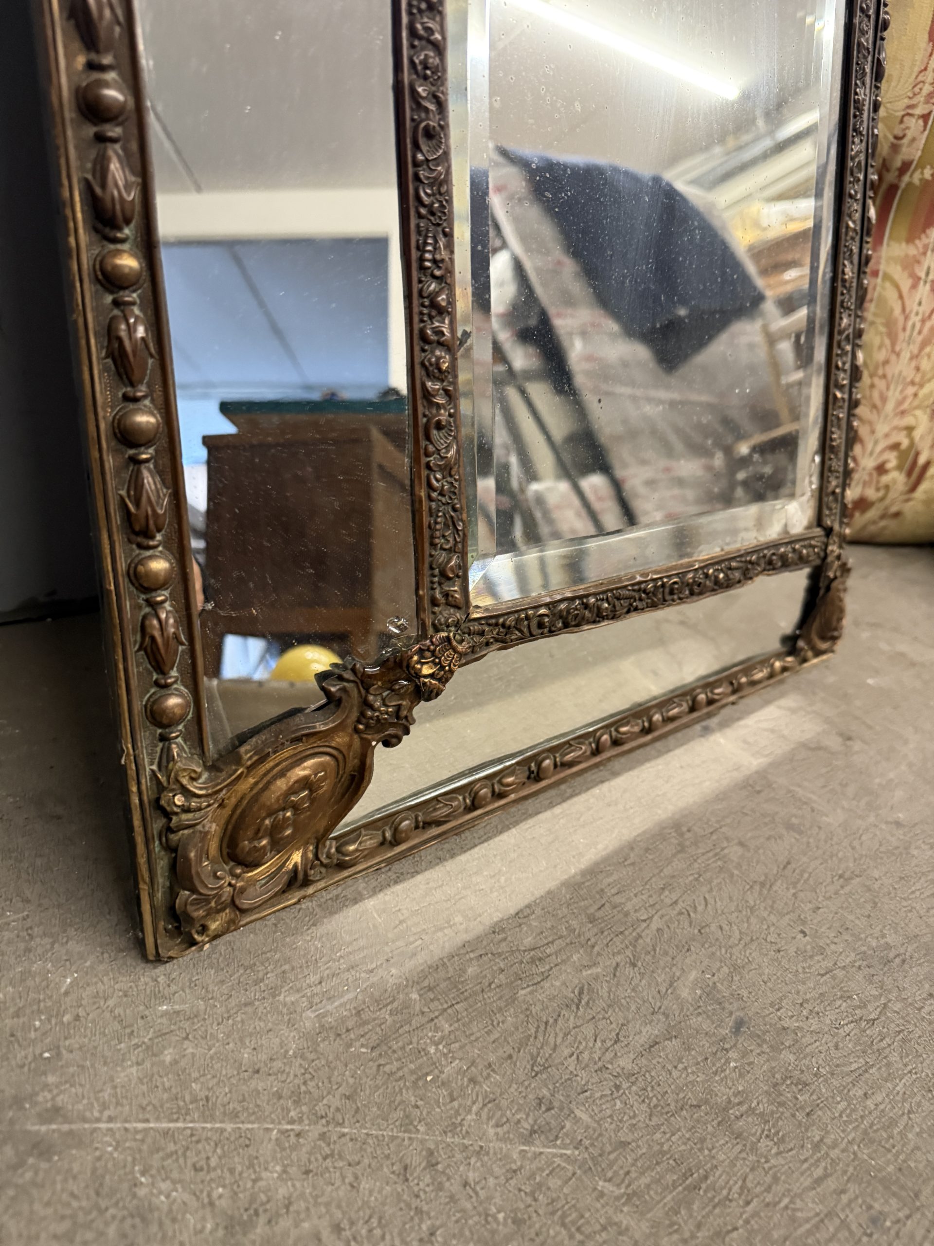 Antica specchiera ottone Francia Luigi XVI, XIX sec, 93x53cm - immagine 6