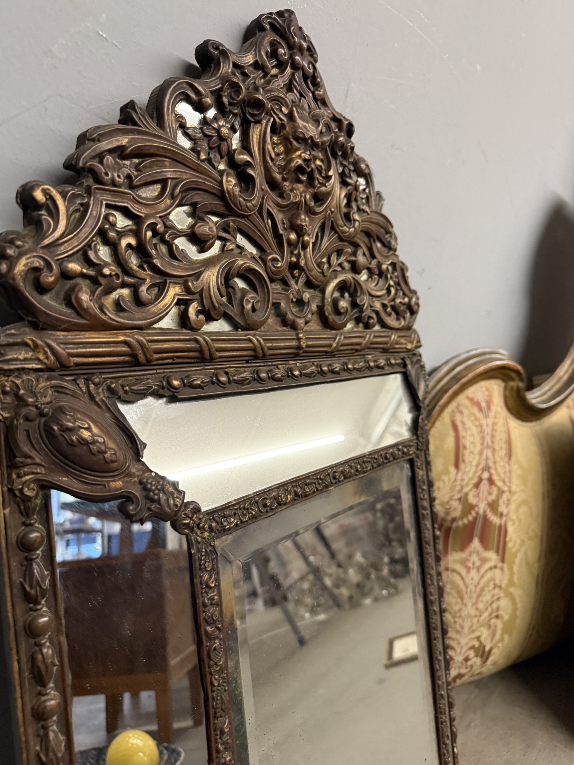 Antica specchiera ottone Francia Luigi XVI, XIX sec, 93x53cm - immagine 7