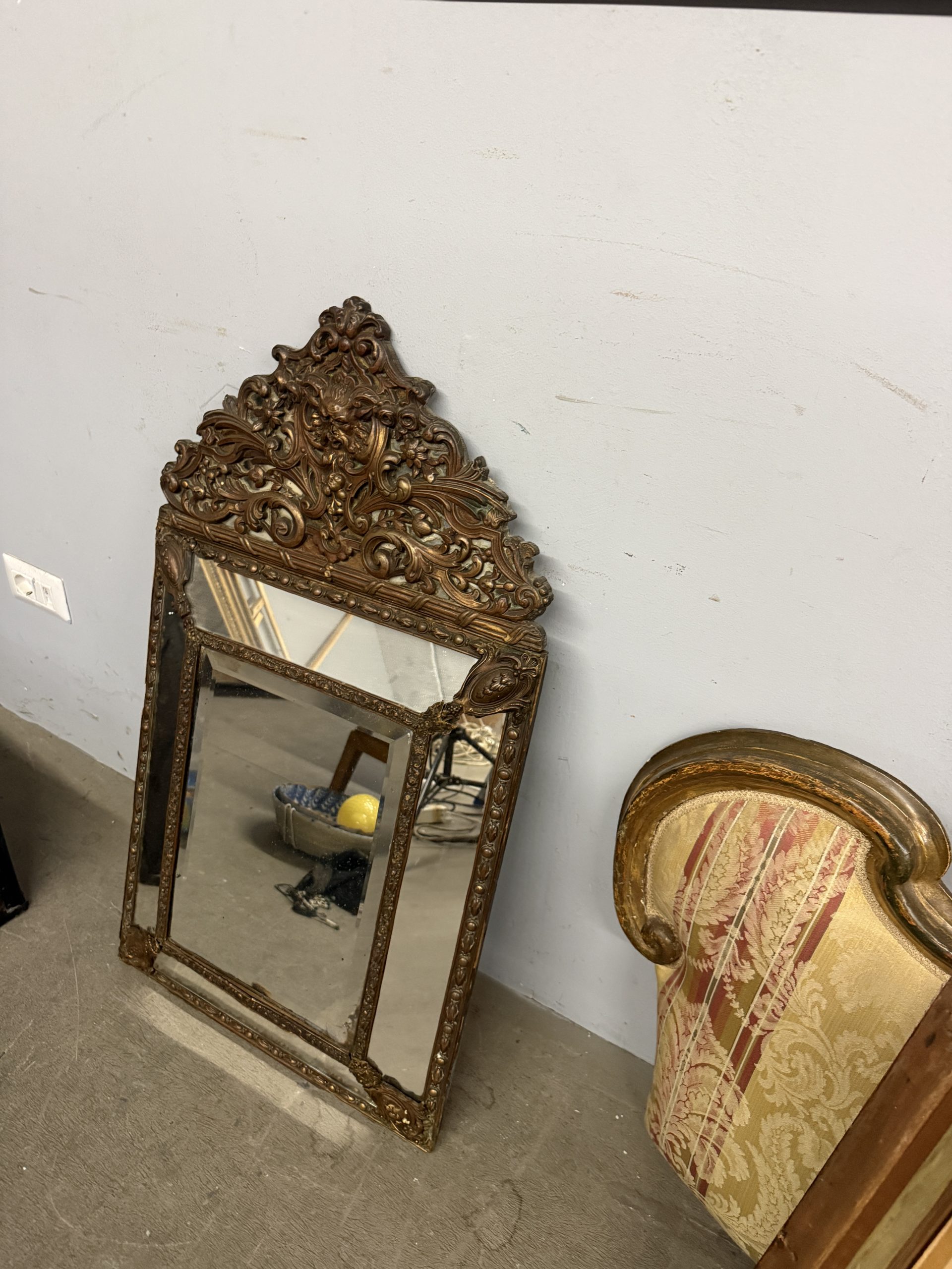 Antica specchiera ottone Francia Luigi XVI, XIX sec, 93x53cm - immagine 8