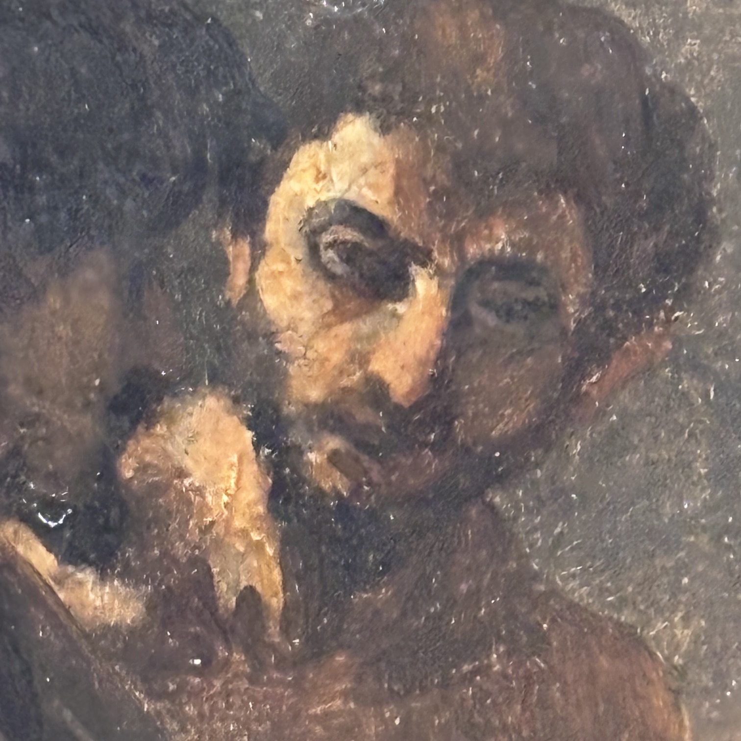 Antico dipinto olio su tela XVII sec Barocco con personaggi. Mis 15 X 12,50 in cornice foglia oro antica. - immagine 4