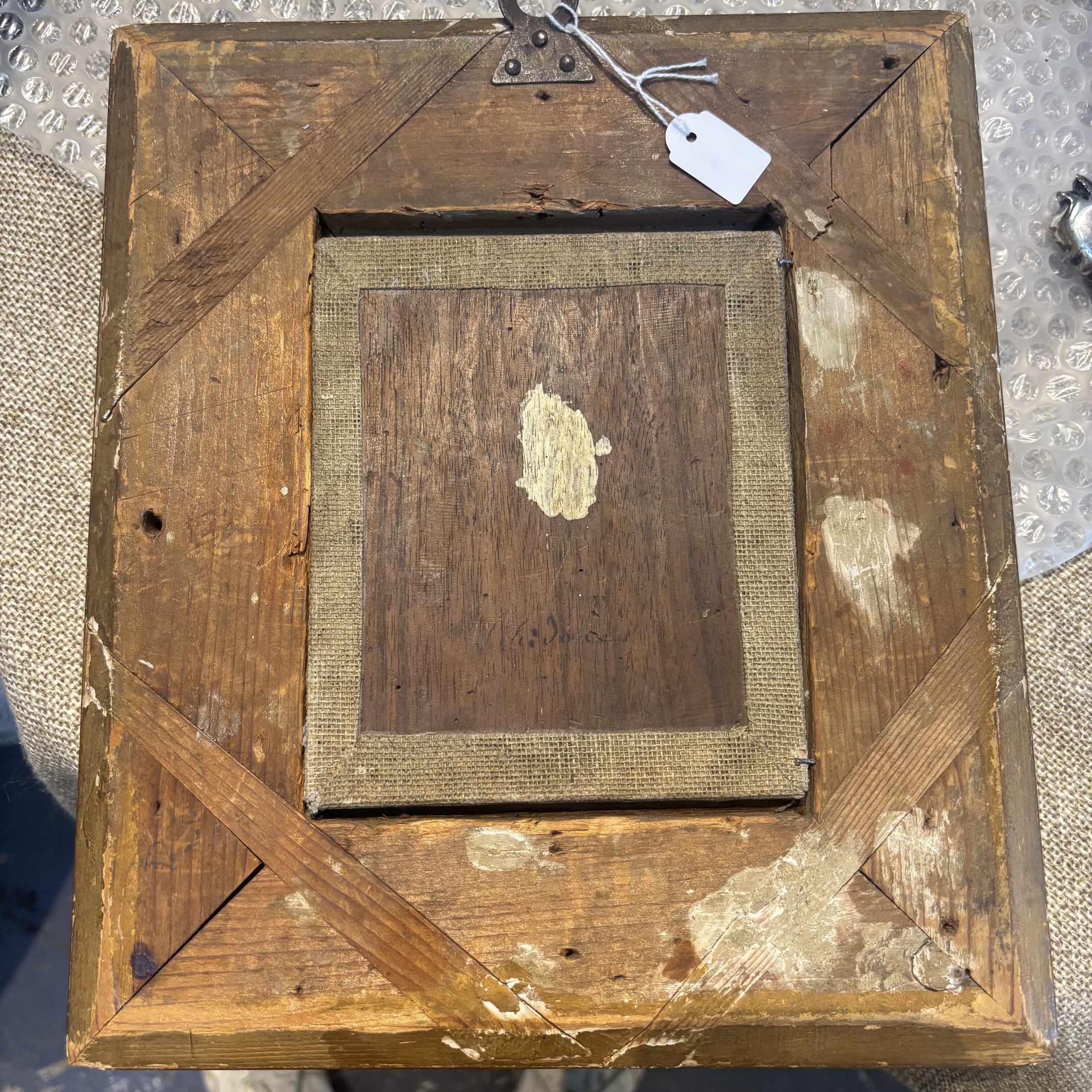 Antico dipinto olio su tela XVII sec Barocco con personaggi. Mis 15 X 12,50 in cornice foglia oro antica. - immagine 7