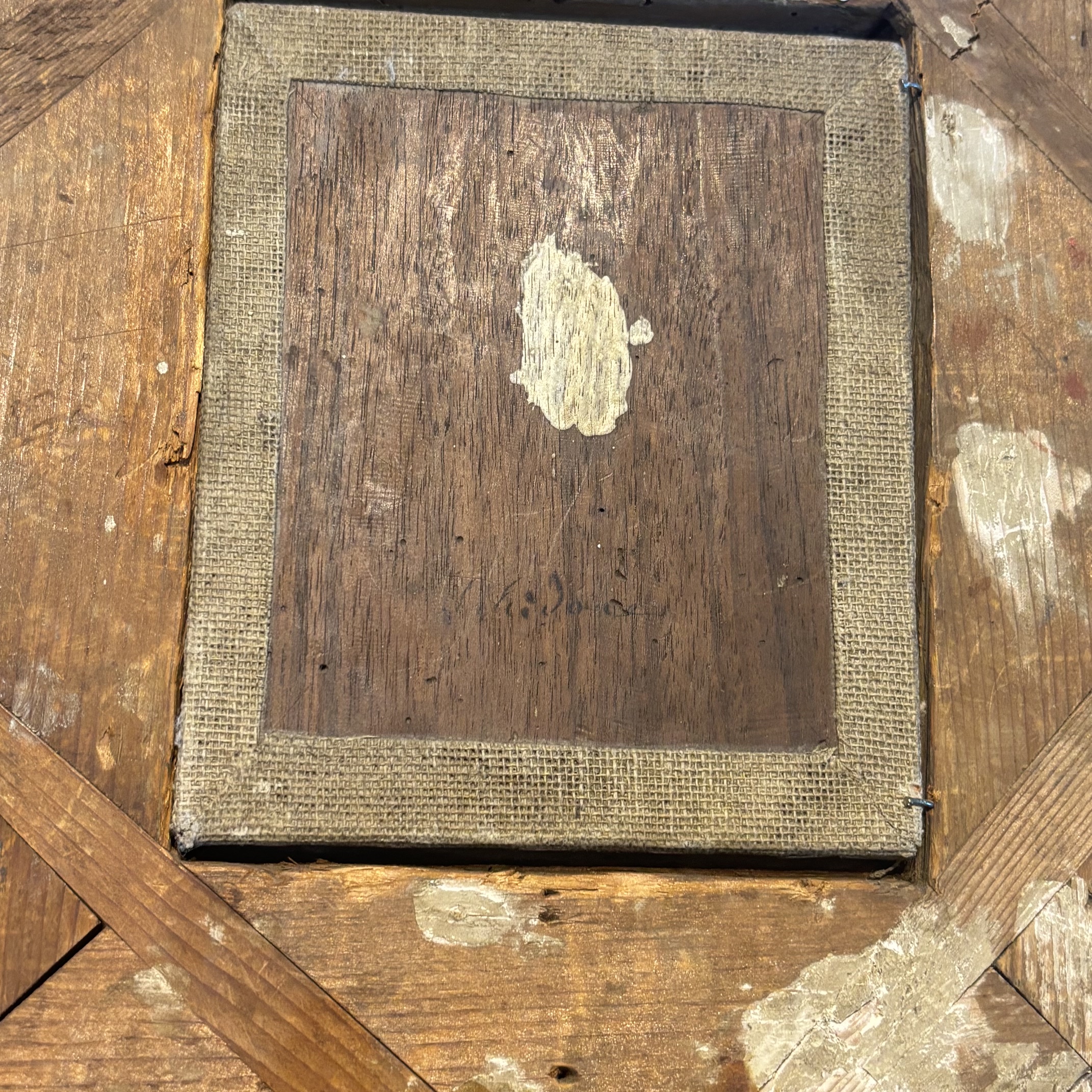 Antico dipinto olio su tela XVII sec Barocco con personaggi. Mis 15 X 12,50 in cornice foglia oro antica. - immagine 8