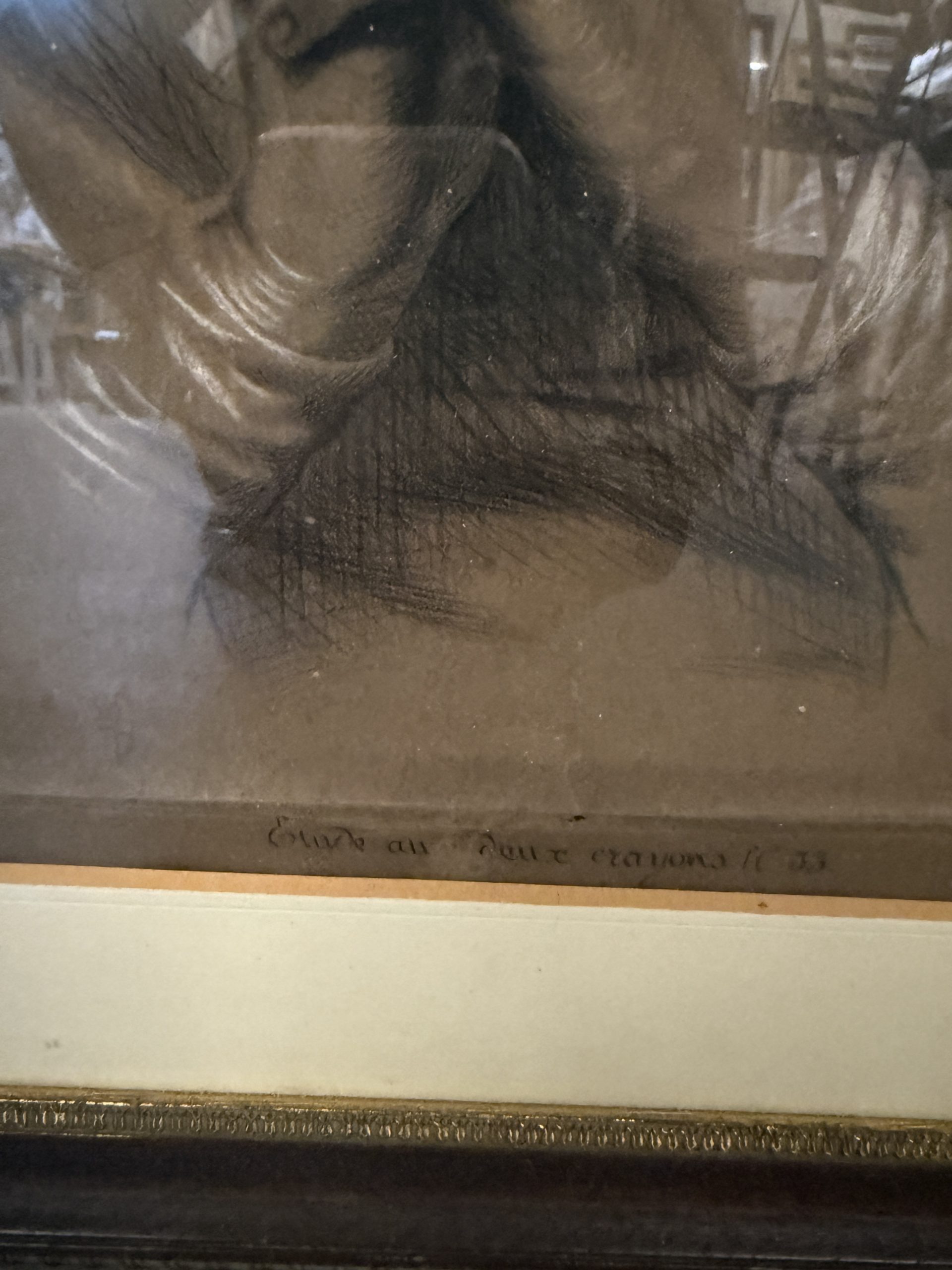 Antico disegno francese con eremita o santo XIX sec, 39x29cm - immagine 14