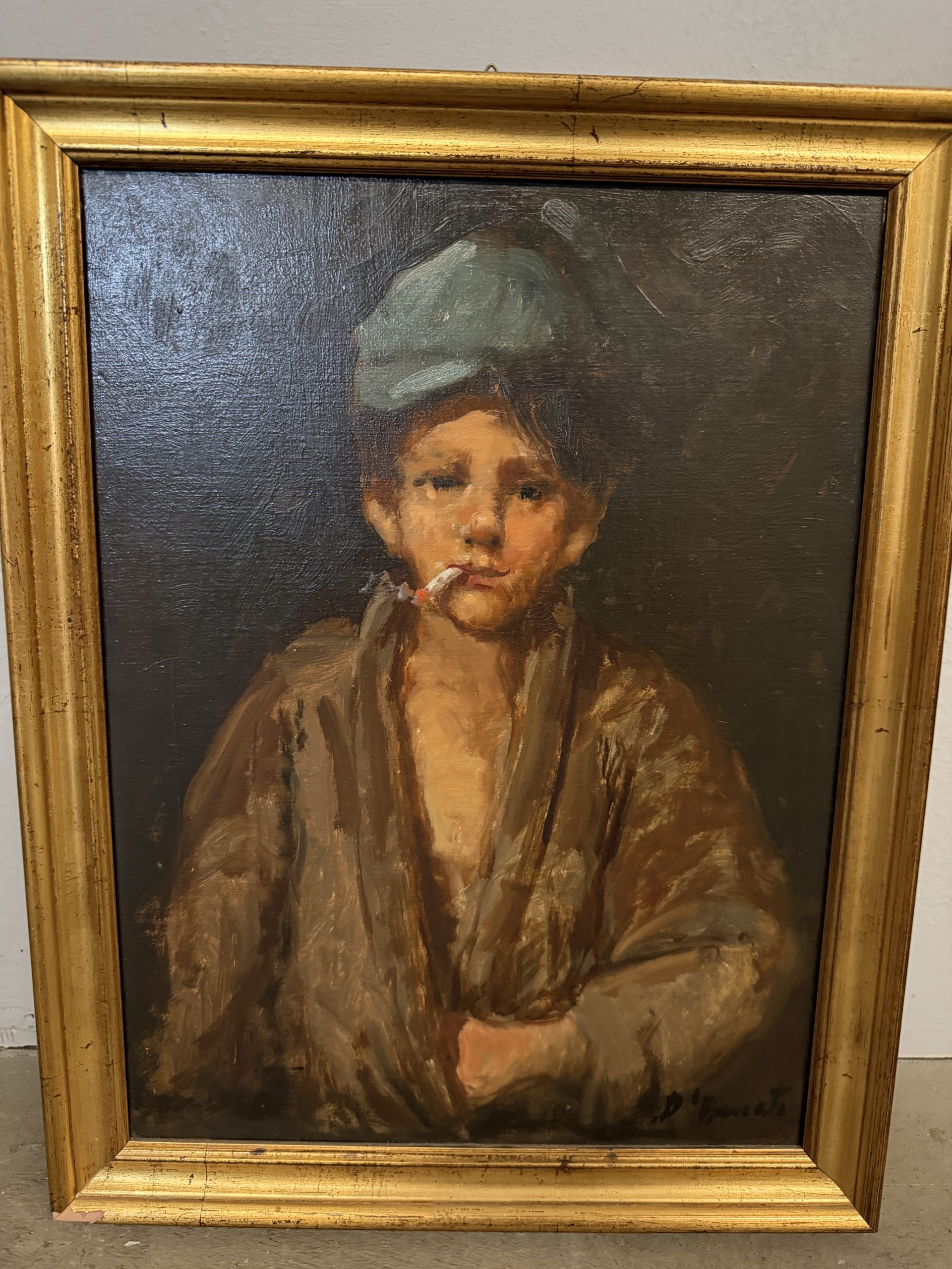 Antico dipinto olio su tela Scugnizzo Napoletano, '900, firmato 40x30cm - immagine 2