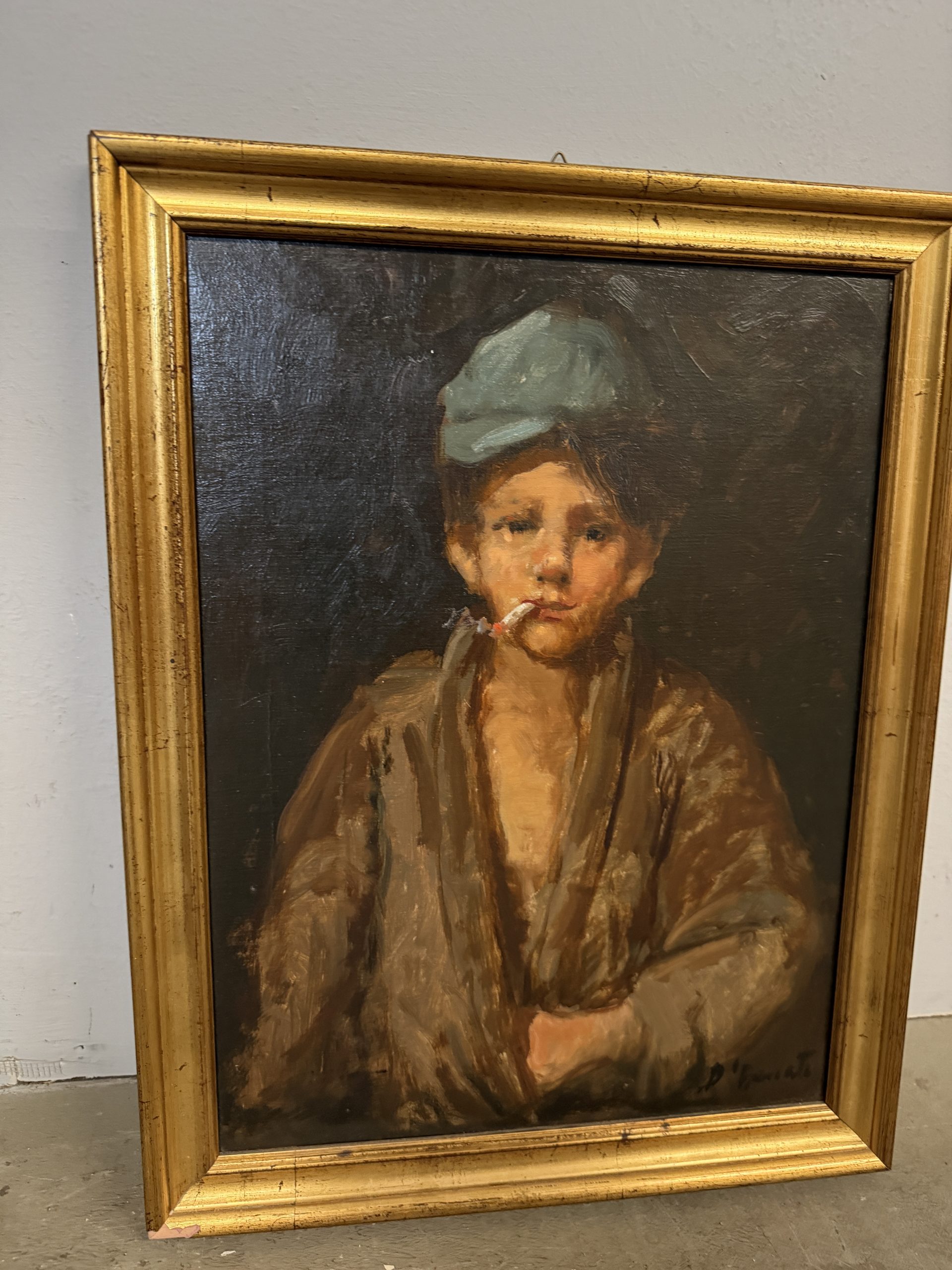 Antico dipinto olio su tela Scugnizzo Napoletano, '900, firmato 40x30cm - immagine 3