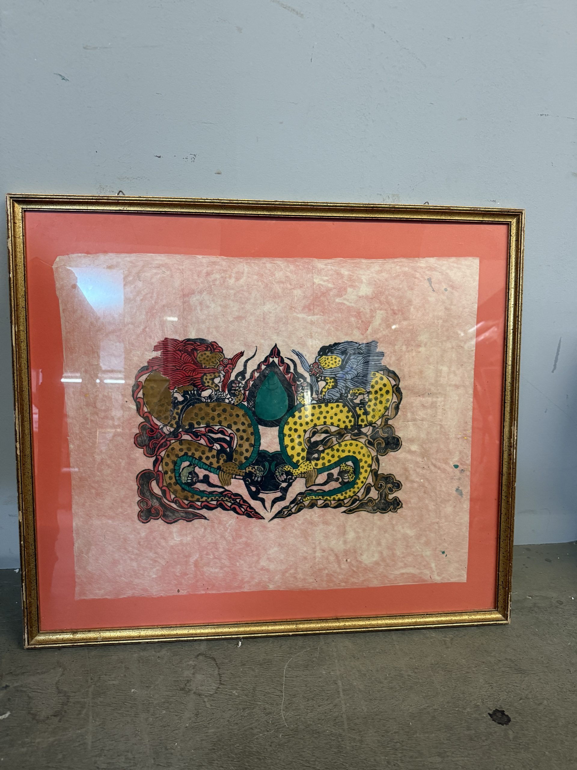 Coppia di xilografie acquerellate cinesi in carta di riso mid century, anni '50 - immagine 2