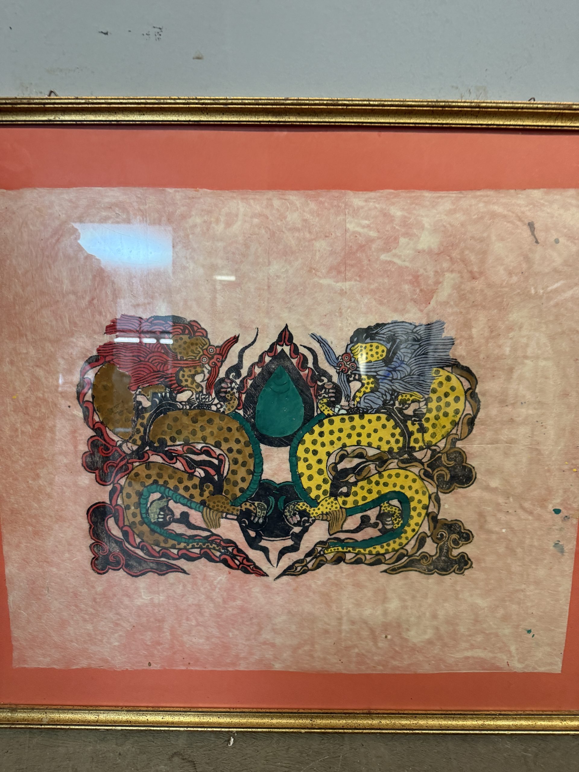 Coppia di xilografie acquerellate cinesi in carta di riso mid century, anni '50 - immagine 3