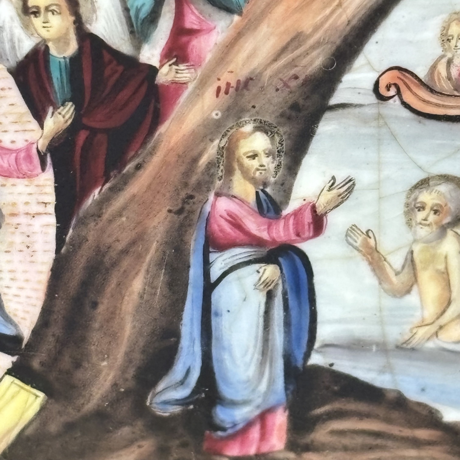 Antica icona ortodossa smaltata su Rame XIX sec . raff Discesa agli inferi e Resurrezione dal sepolcro. Mis 14 x cm 12 - immagine 10
