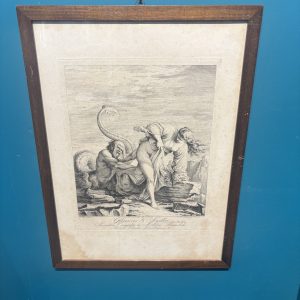 Alternative view of Antica incisione  raffigurante il mito di Glauco e Scillaincisore  inglese Hamlet Winstanley nel 1728. Firmata e datata  mis 43 x cm 37.