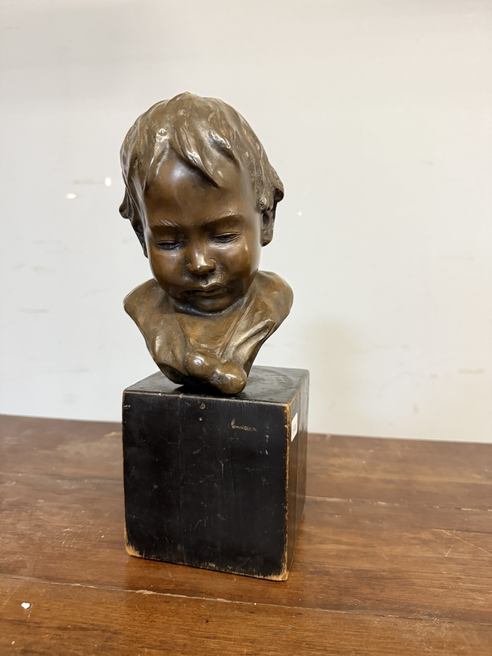 Antica scultura in bronzo volto di bambino. Lionello Balestrieri. (Cetona 1872-1958), fine XIXsec - immagine 4
