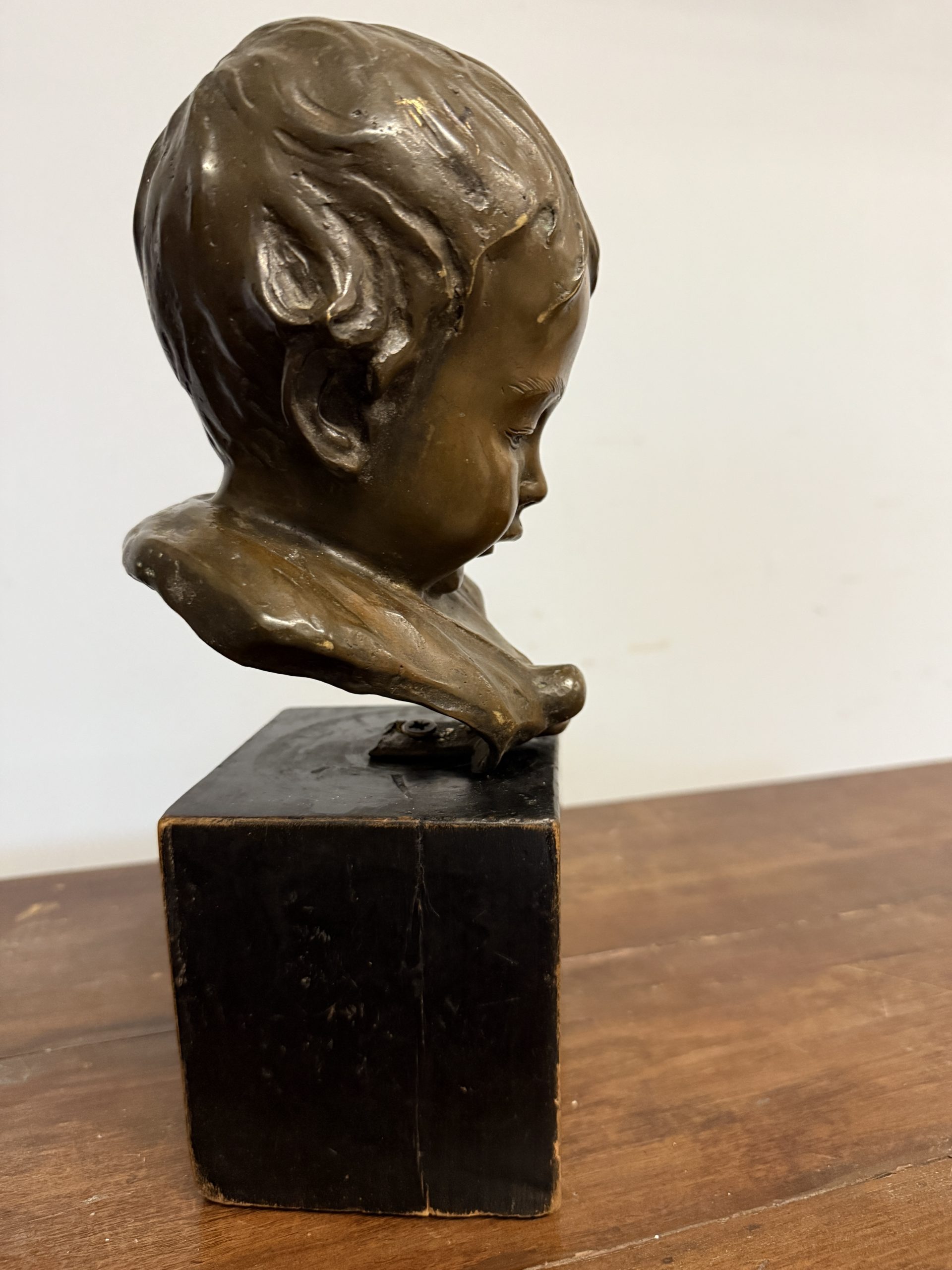 Antica scultura in bronzo volto di bambino. Lionello Balestrieri. (Cetona 1872-1958), fine XIXsec - immagine 7