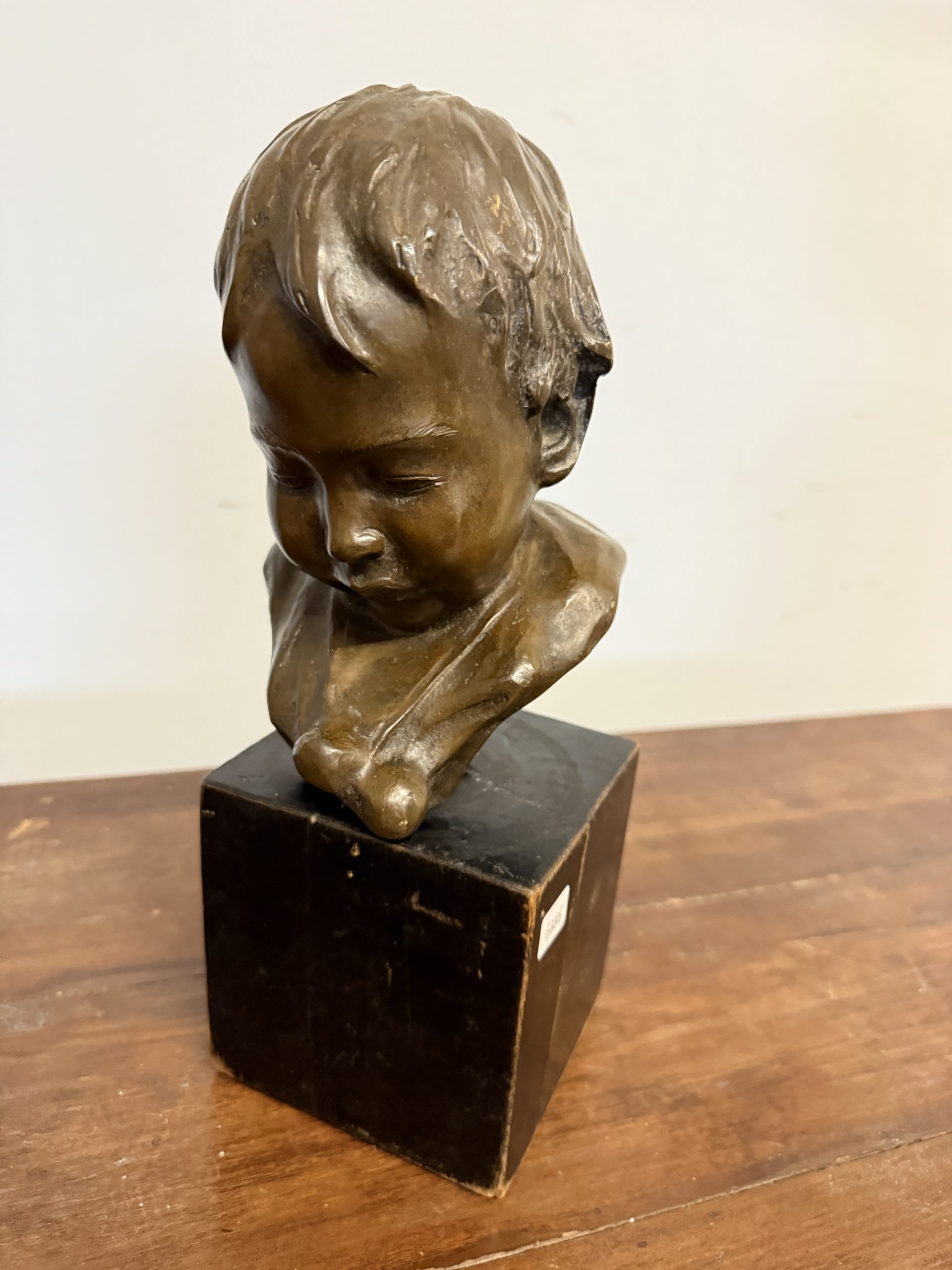 Antica scultura in bronzo volto di bambino. Lionello Balestrieri. (Cetona 1872-1958), fine XIXsec - immagine 11