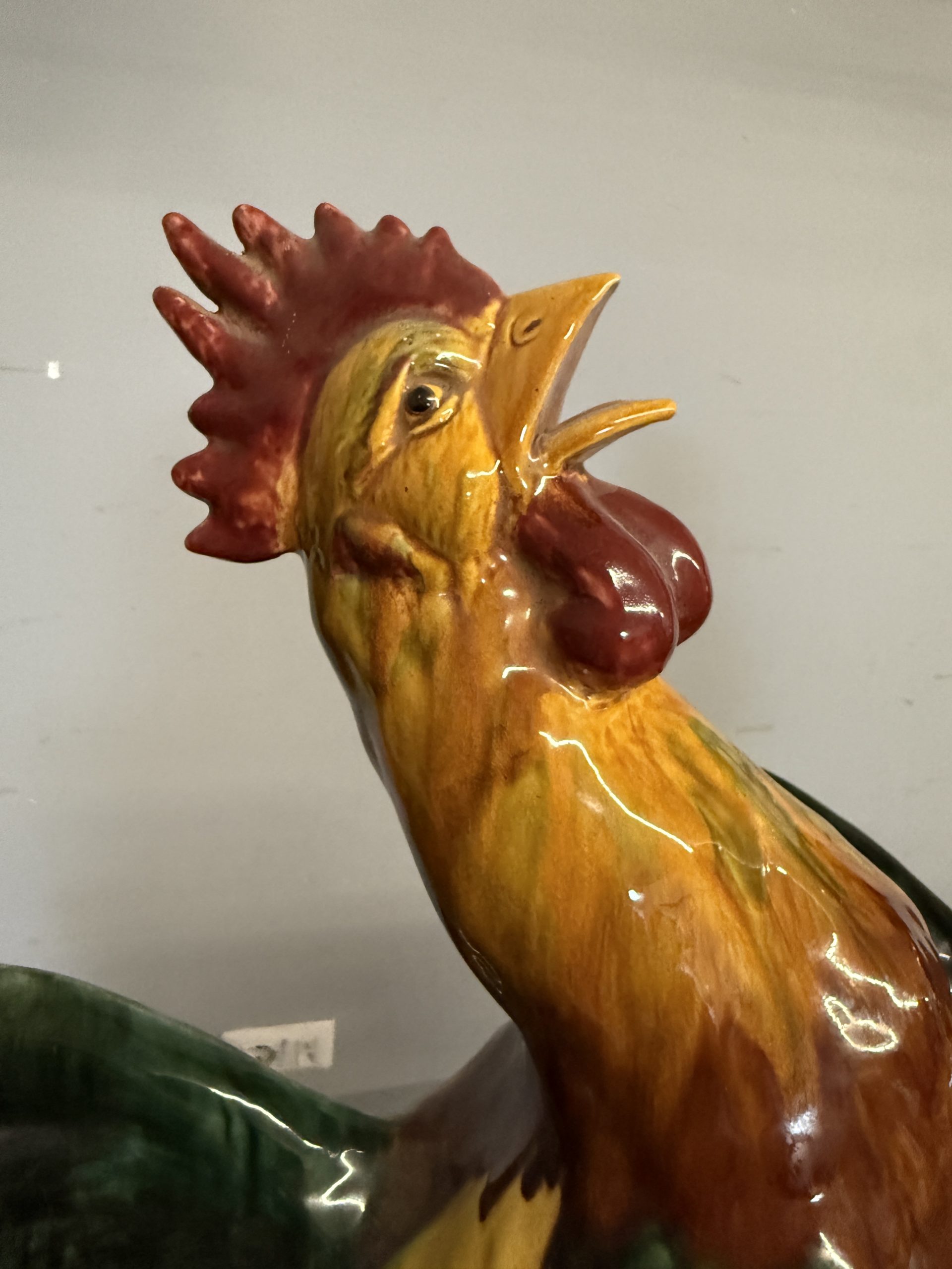 Coppia di galli vintage in ceramica smaltata dipinta, anni '70, 57x39x18cm - immagine 3