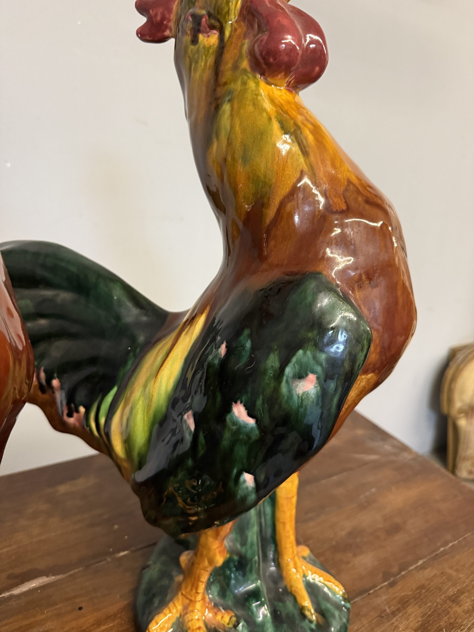 Coppia di galli vintage in ceramica smaltata dipinta, anni '70, 57x39x18cm - immagine 5