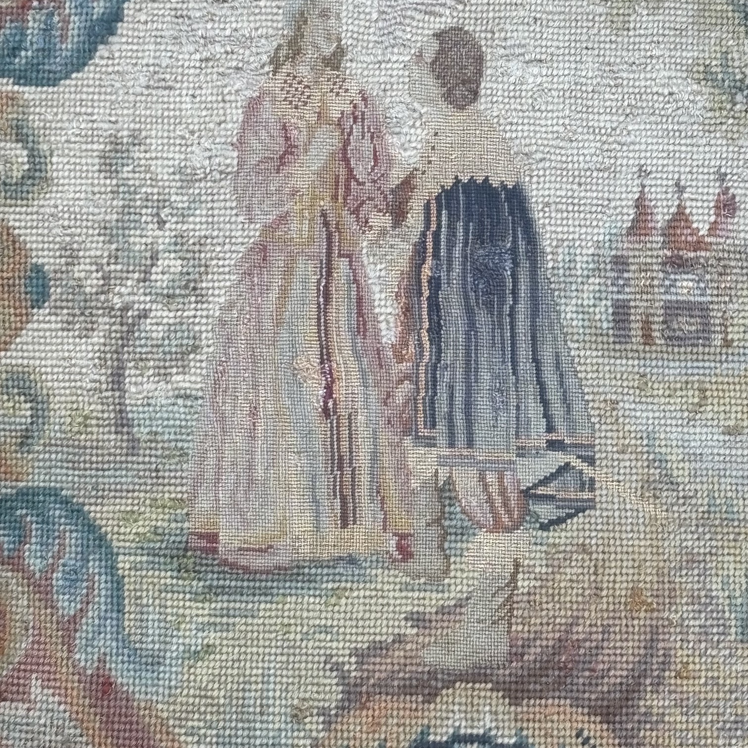 Antica coppia di poltrone in noce, Francia epoca XVIII sec rivestite con Aubusson - immagine 7