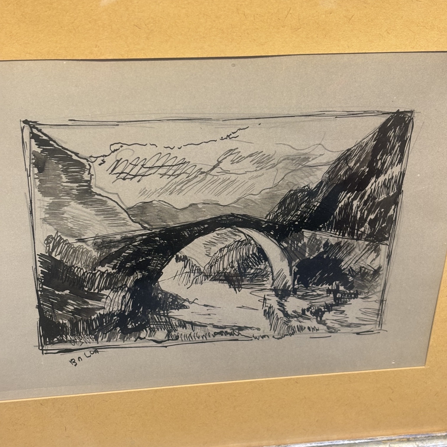 Giacomo Balla, Disegno a China “ Ponte sulla Flaminia “ 1950 . Mis 25 x cm 20 - immagine 3