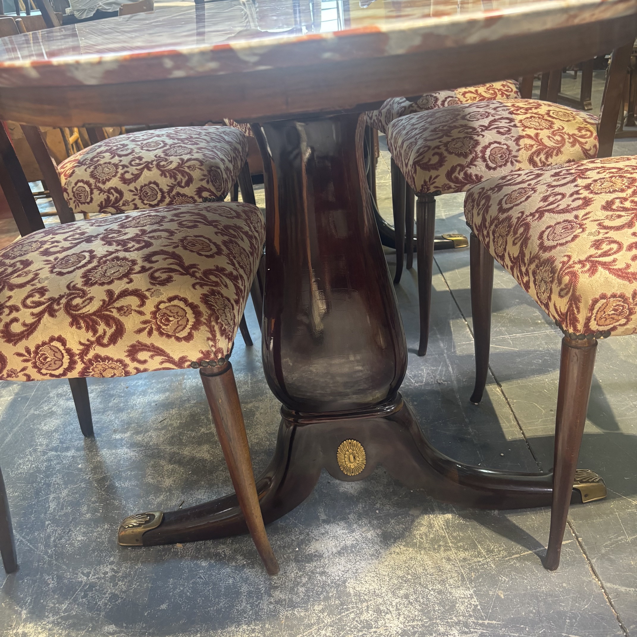 Tavolo in palissandro anni 50 mid century piano marmo rosso . Con sei sedie. Restaurato mis 200 x cm 95 - immagine 3