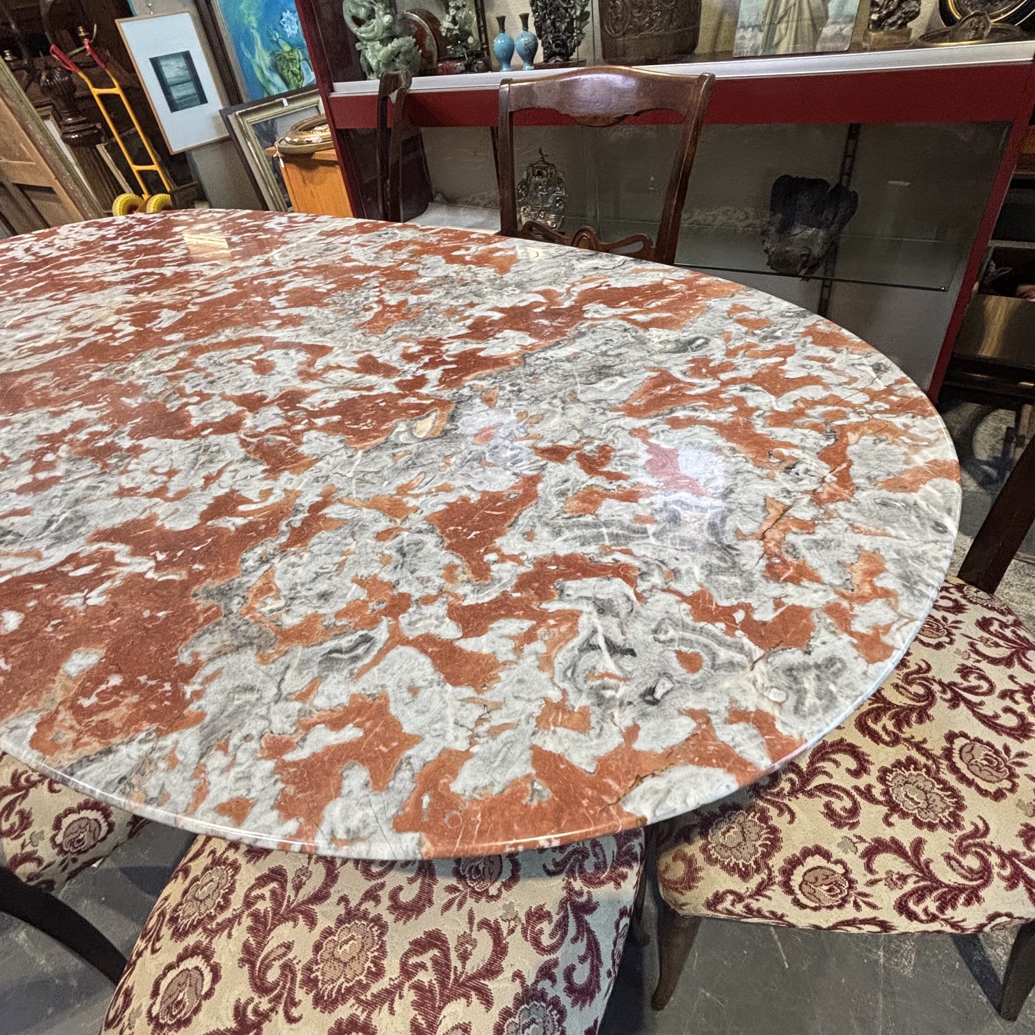 Tavolo in palissandro anni 50 mid century piano marmo rosso . Con sei sedie. Restaurato mis 200 x cm 95 - immagine 6