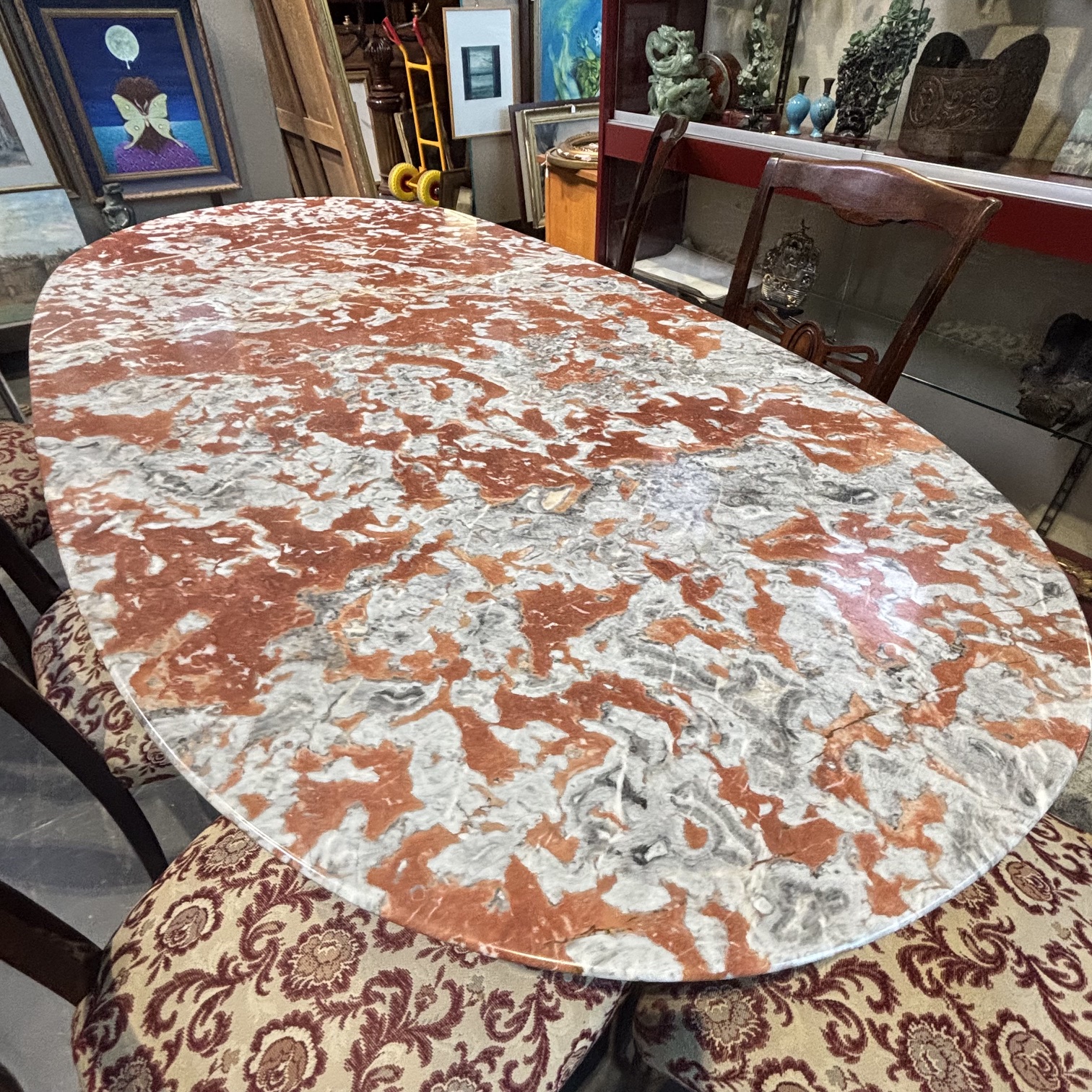 Tavolo in palissandro anni 50 mid century piano marmo rosso . Con sei sedie. Restaurato mis 200 x cm 95 - immagine 7