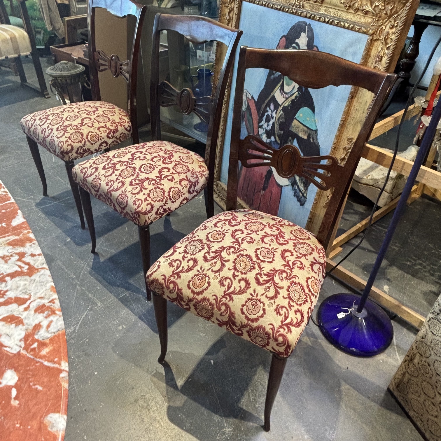 Tavolo in palissandro anni 50 mid century piano marmo rosso . Con sei sedie. Restaurato mis 200 x cm 95 - immagine 11