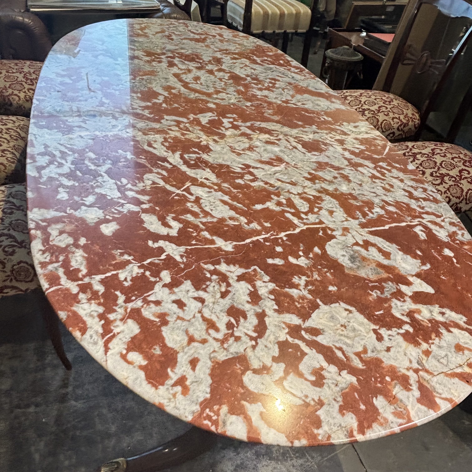 Tavolo in palissandro anni 50 mid century piano marmo rosso . Con sei sedie. Restaurato mis 200 x cm 95 - immagine 12
