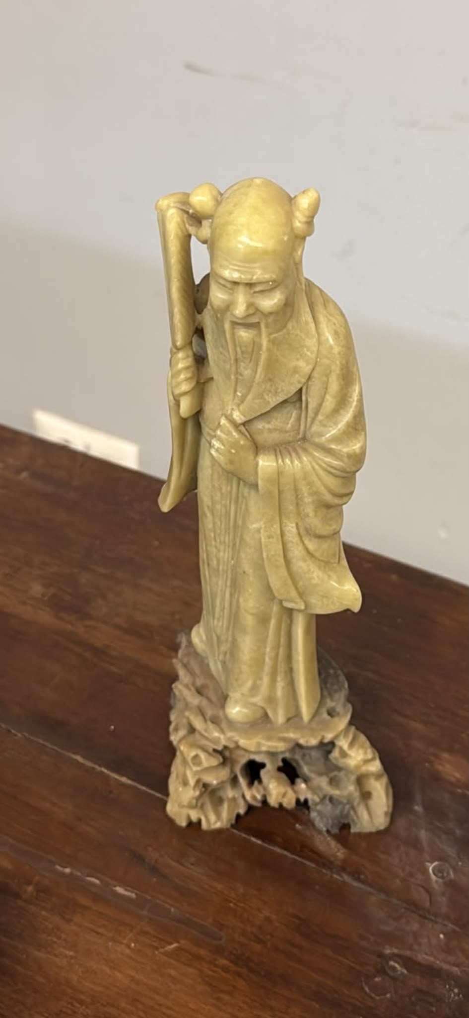 Vecchia scultura cinese in pietra saponaria raffigurante Shou Lao 26x12cm - immagine 2