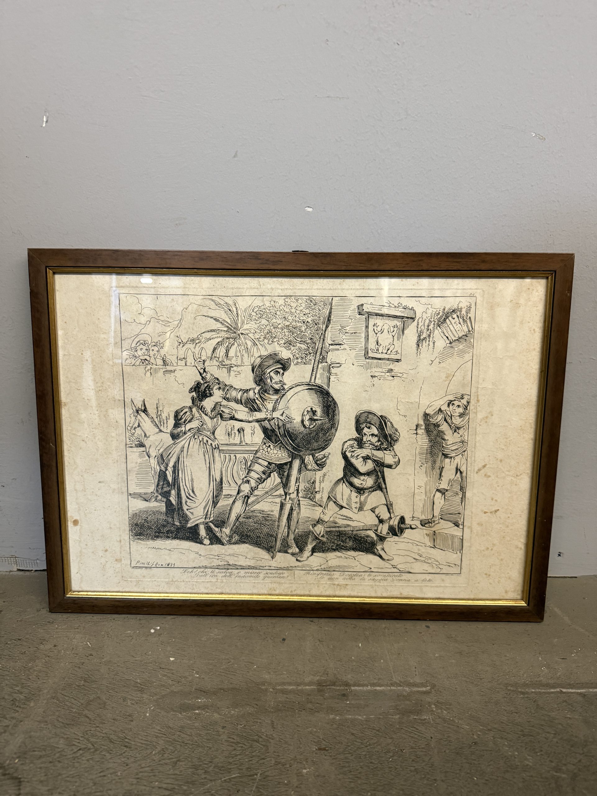 Antica incisione 1833 DON CHISCIOTTE Bartolomeo Pinelli (1771-1835), 34x37cm