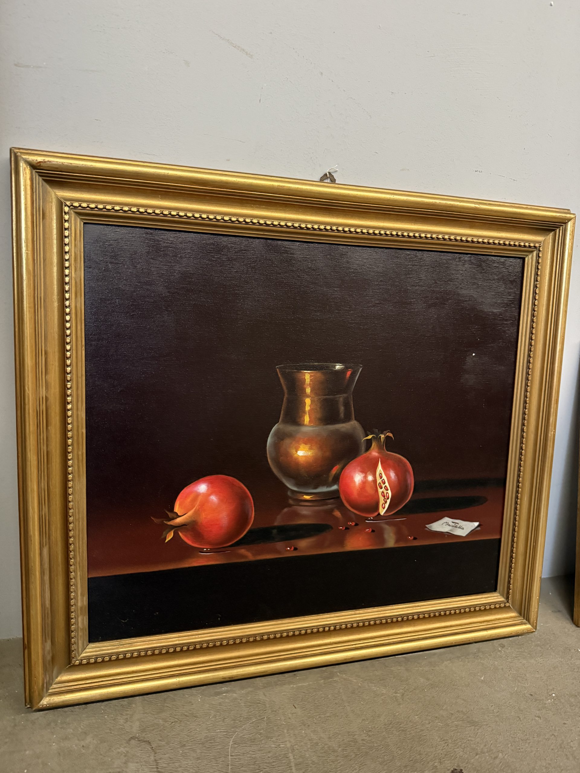 Quadro olio su tela arte moderna e contemporanea con melograni, 70x60cm