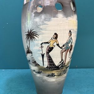 Vaso in ceramica portaombrelli dipinto, anni 50 mid century 49x24cm