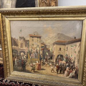 Carlo Ademollo . Antico Olio su tela 1870  Risorgimento “ La vittoria del Si “ Regno D’ Italia Re Vittorio Emanuele II. Mis 42 x36