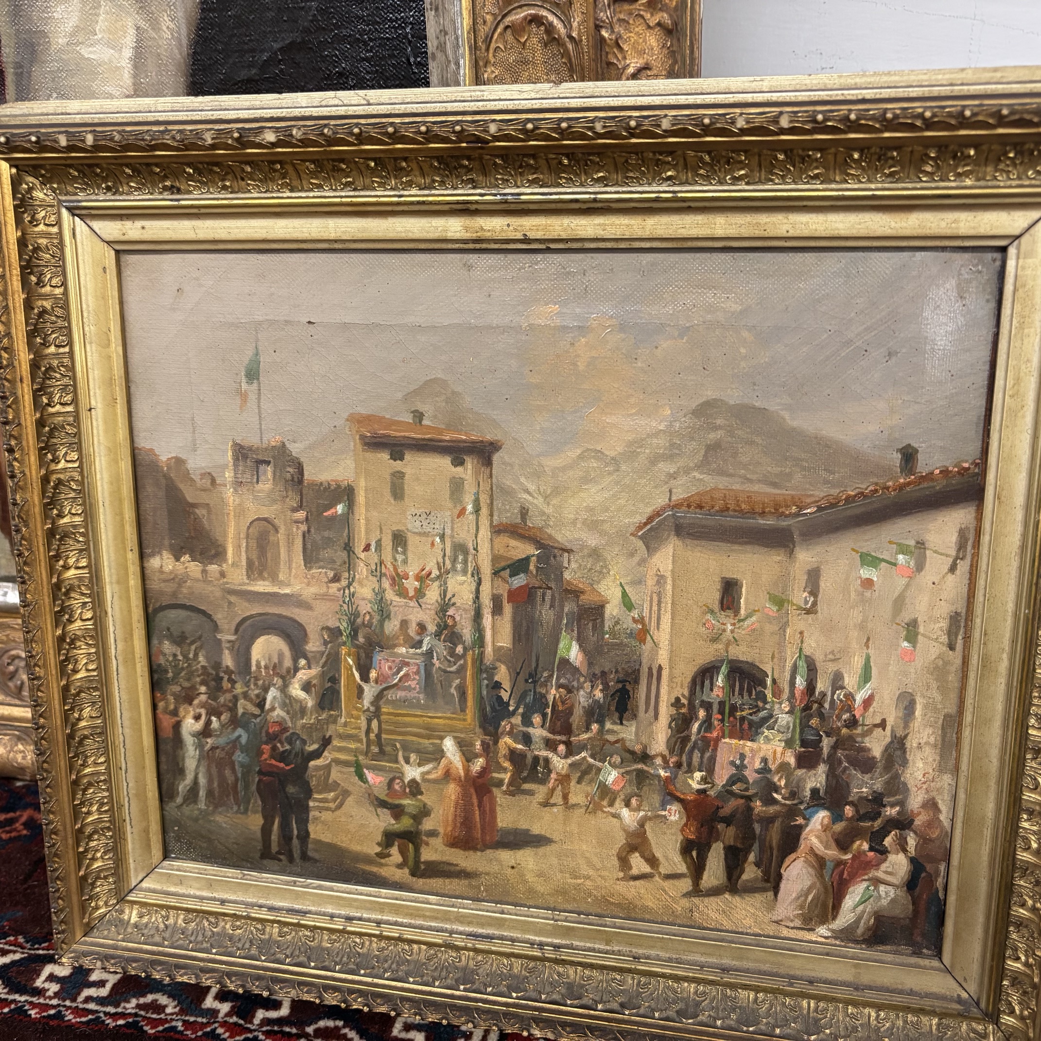 Carlo Ademollo . Antico Olio su tela 1870  Risorgimento “ La vittoria del Si “ Regno D’ Italia Re Vittorio Emanuele II. Mis 42 x36