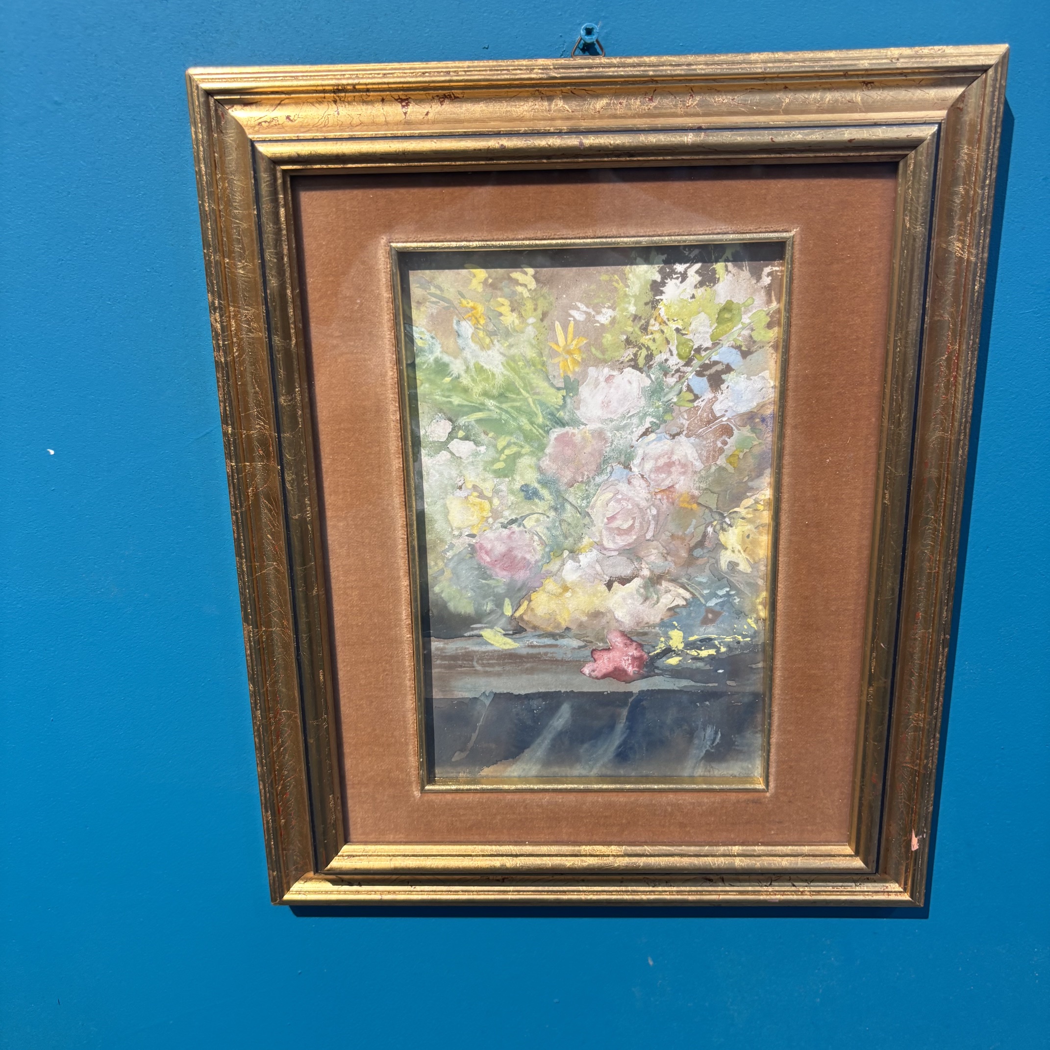 Pompeo Mariani (1857-1927) “Natura morta con Rose “ Antico Acquarello su carta cm 22,50 x 14,50