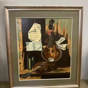Dipinto olio su tela Rodolfo Gentili XX sec, "Chitarra e spartiti", 71x61 arte moderna e contemporanea