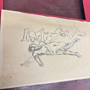 Disegno a china su carta “figure distese “ 1934 Lorenzo Viani (Viareggio 1882- Ostia 1936 ) mis 18 x cm 12 Firmata e datata in basso a sinistra. Misure complessive con cornice Mis 30 x cm 24.