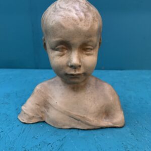 Antico busto in terracotta patinata XIX sec bambino, 28x23x14cm