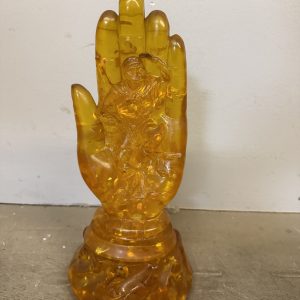 Mano Ambra con scolpito Buddah vintage Cina, 31x16cm