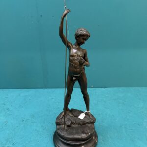 Auguste Moreau, Pescatore, antica scultura in bronzo con base in marmo, XIX sec, 55x20cm
